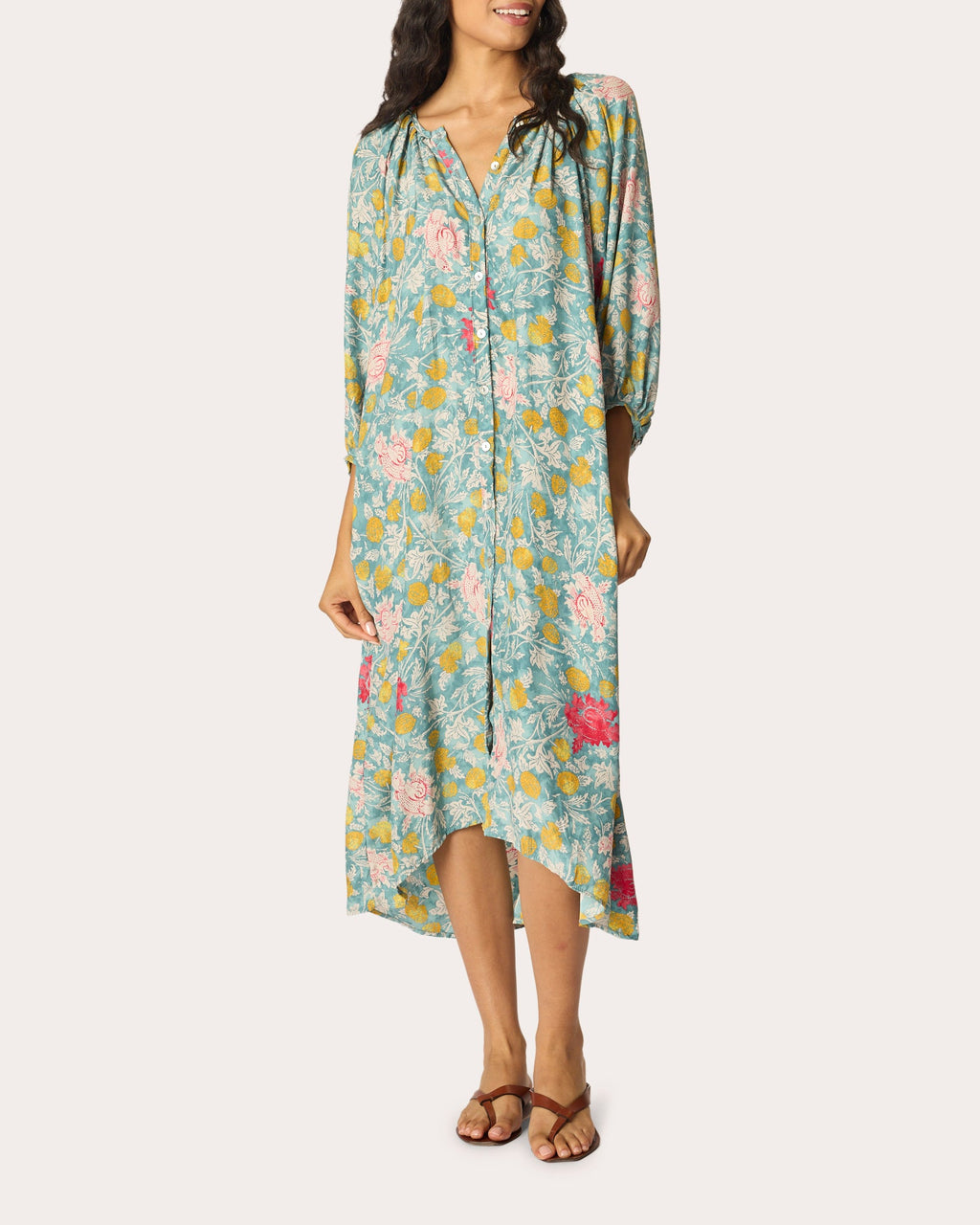 Alex Floral Silk Belted Button-Up Midi Dress
