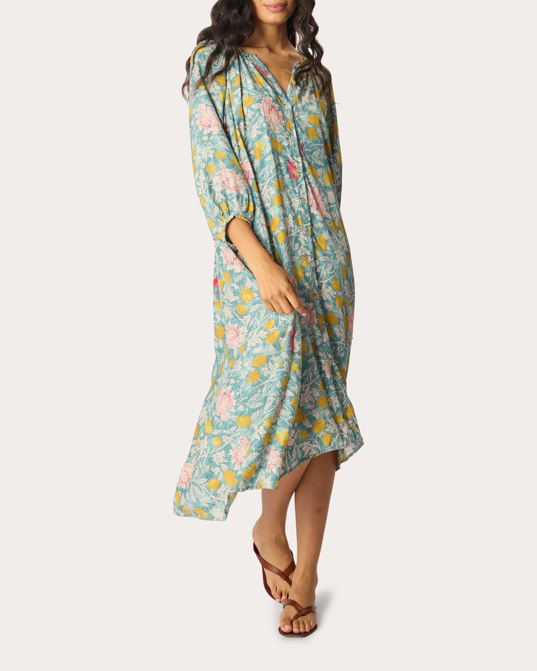 Alex Floral Silk Belted Button-Up Midi Dress