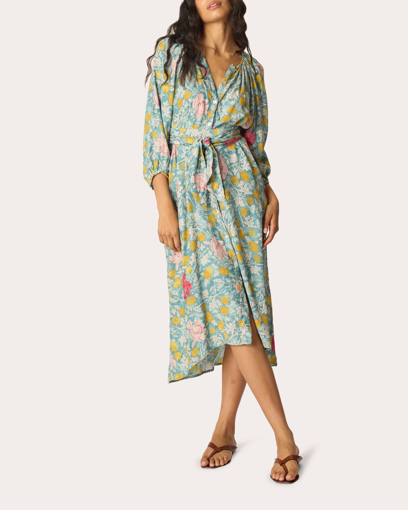 Alex Floral Silk Belted Button-Up Midi Dress