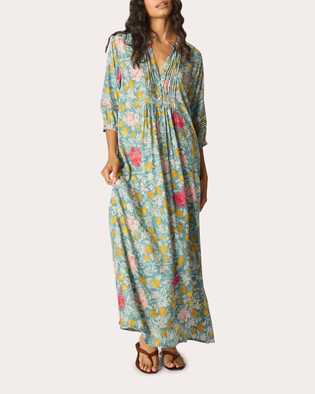 Sammie Floral Silk Pleated Button-Front Maxi Dress