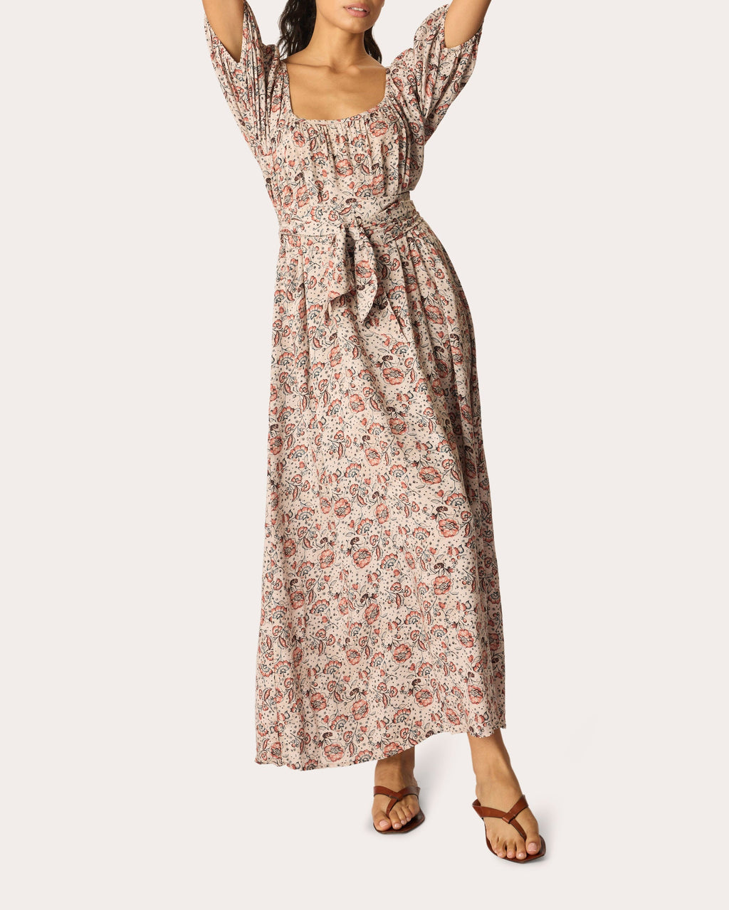 Vivi Floral Belted Puff-Sleeve Maxi Dress