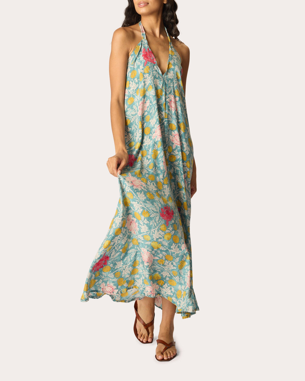 Lola Floral Silk Halter Maxi Dress