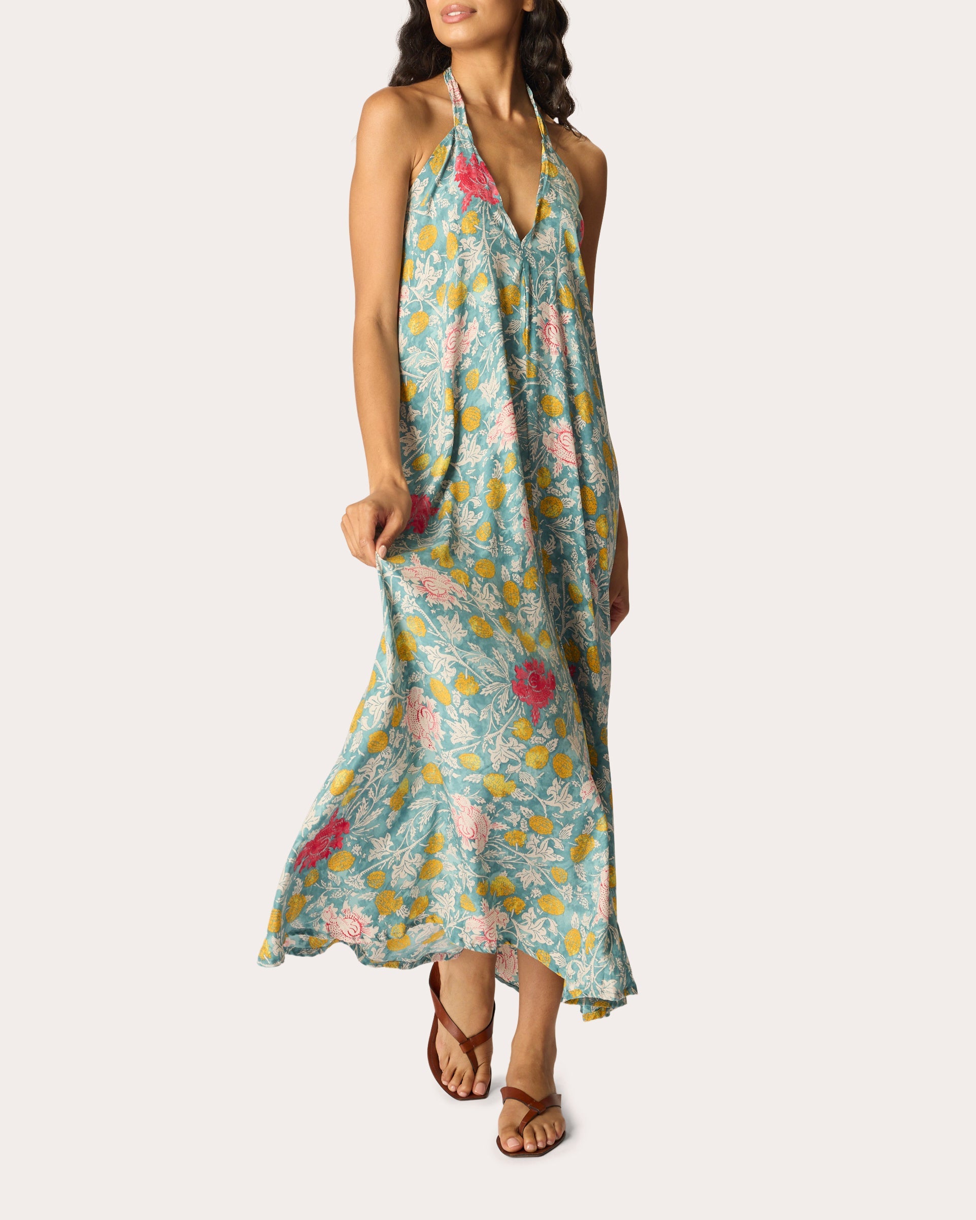 Lola Floral Silk Halter Maxi Dress