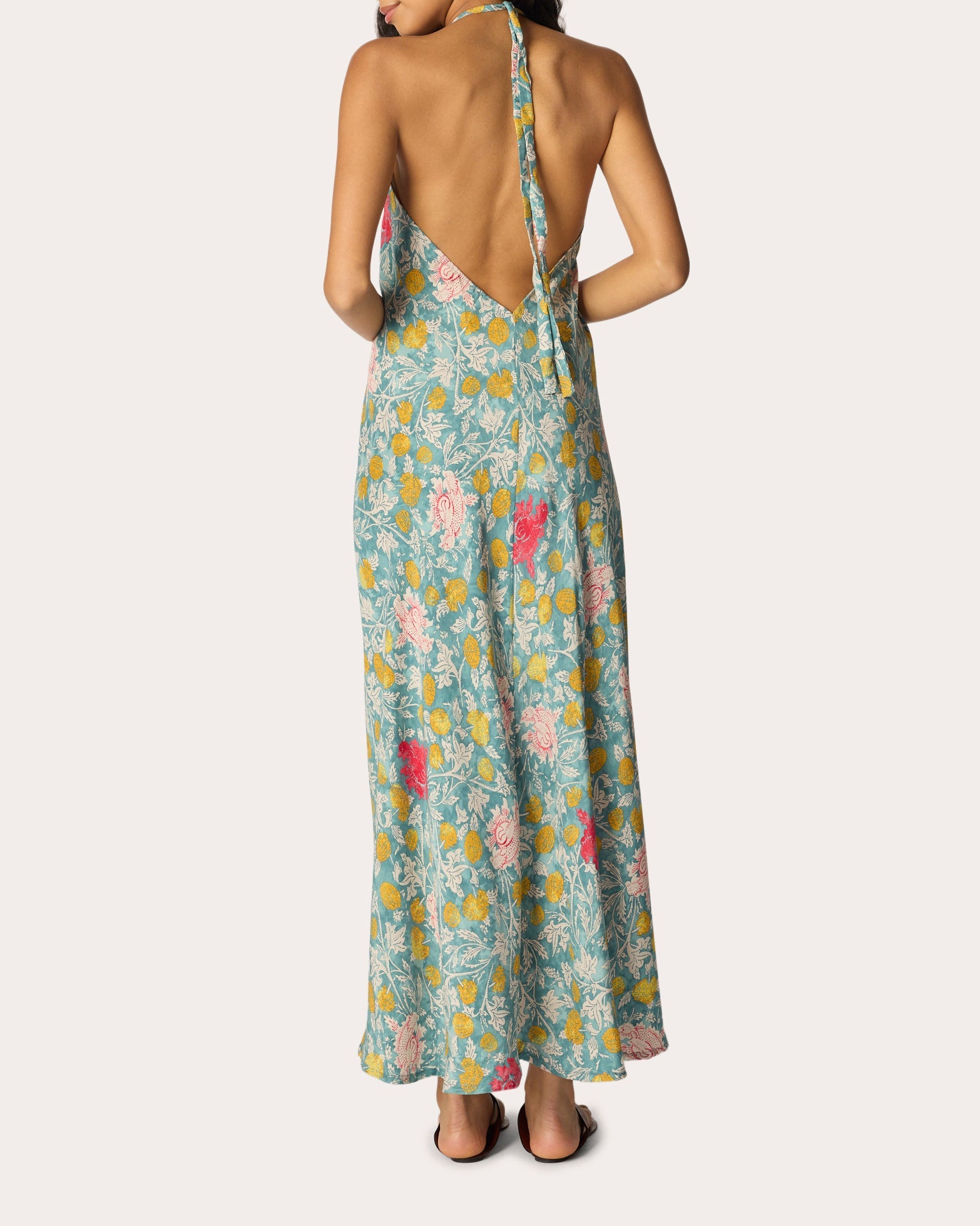 Lola Floral Silk Halter Maxi Dress