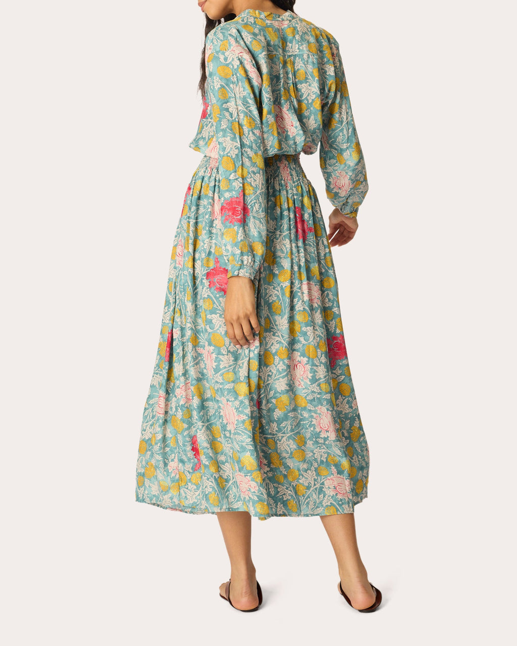 Tolan Floral Silk Gathered Button-Up Shirt