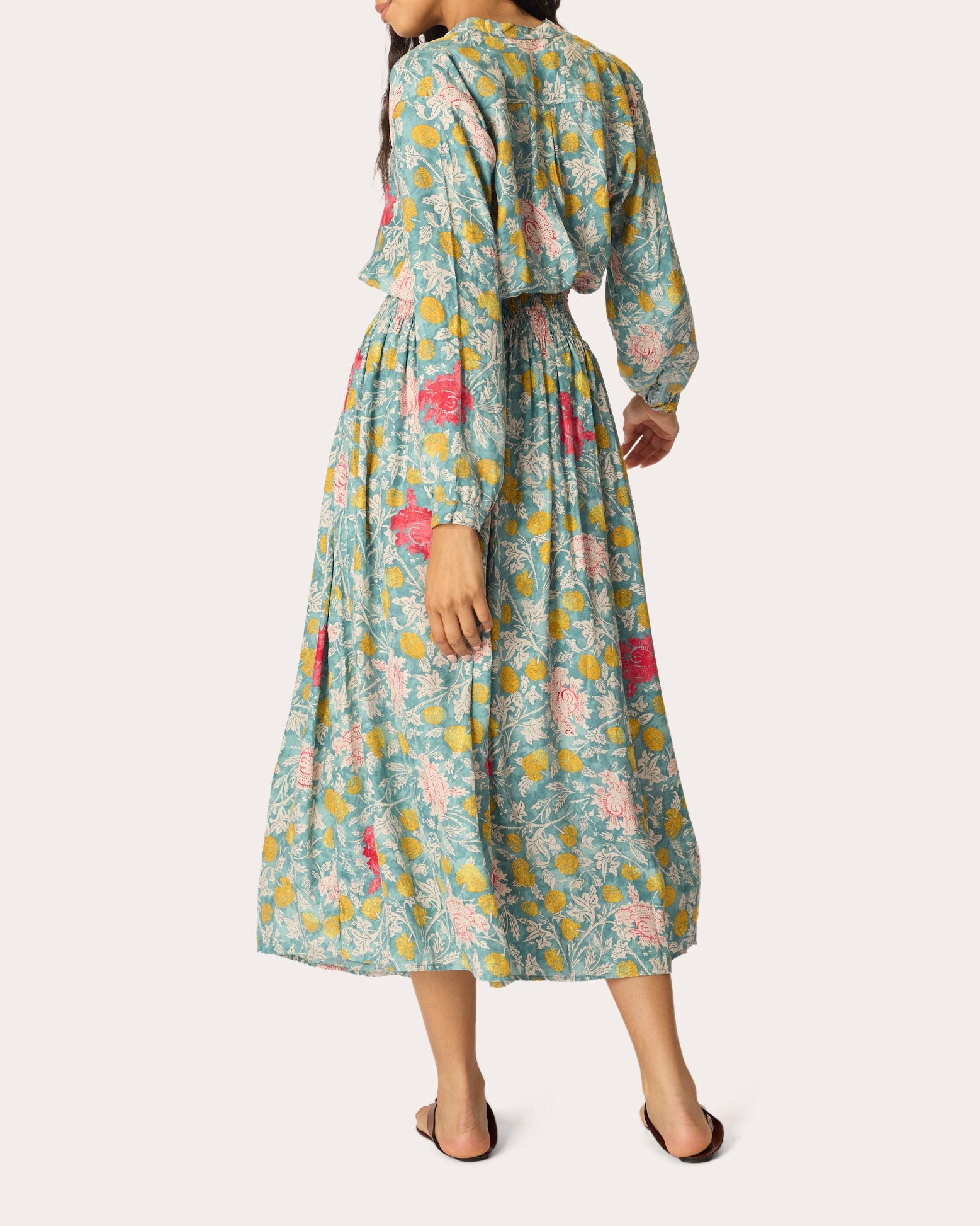 Tolan Floral Silk Gathered Button-Up Shirt