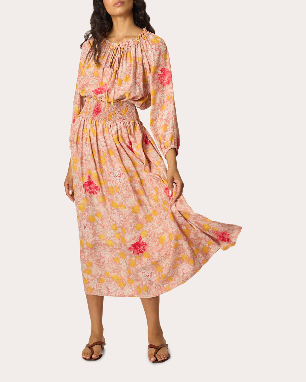Bella Floral Silk Smocked Midi Skirt