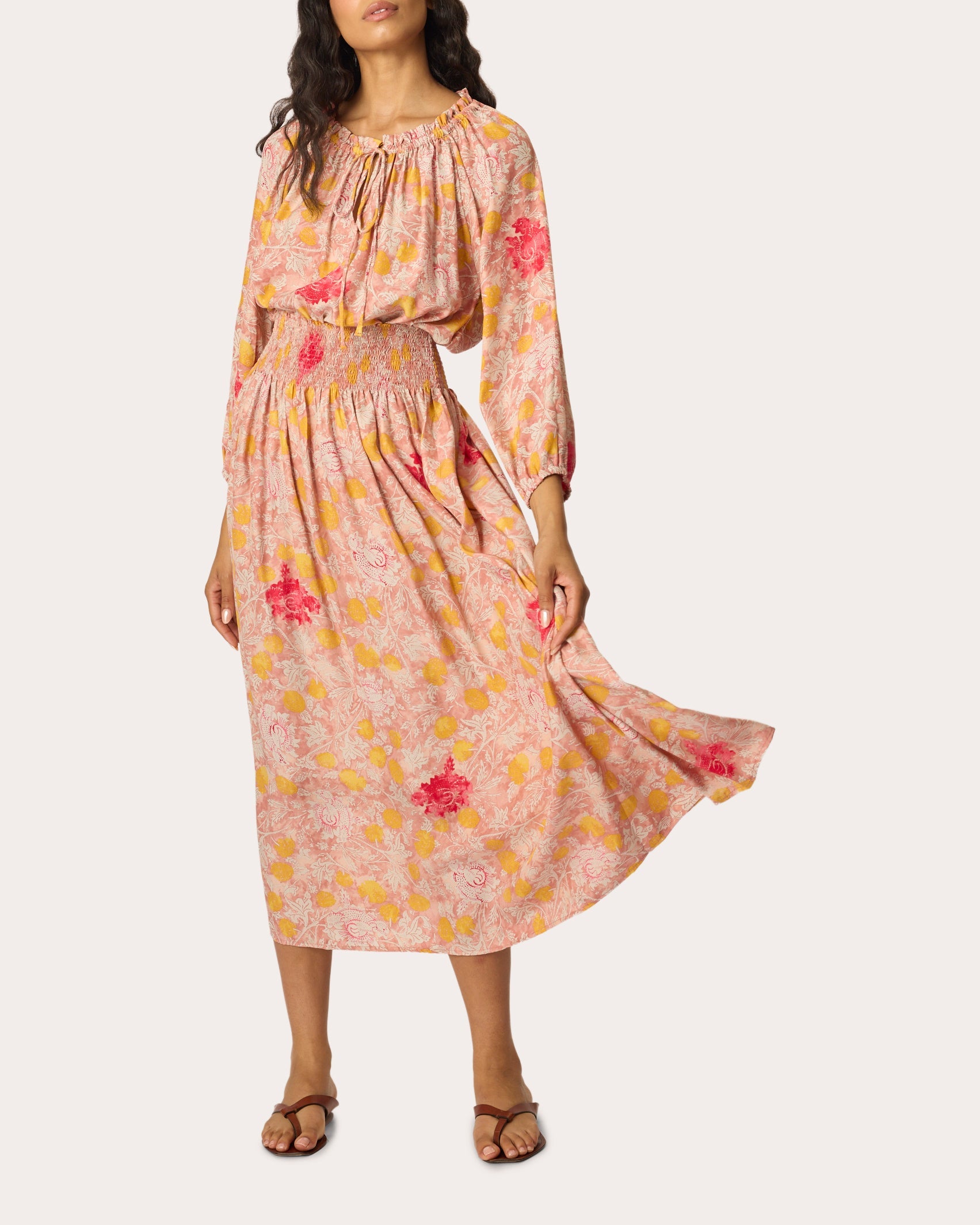 Bella Floral Silk Smocked Midi Skirt