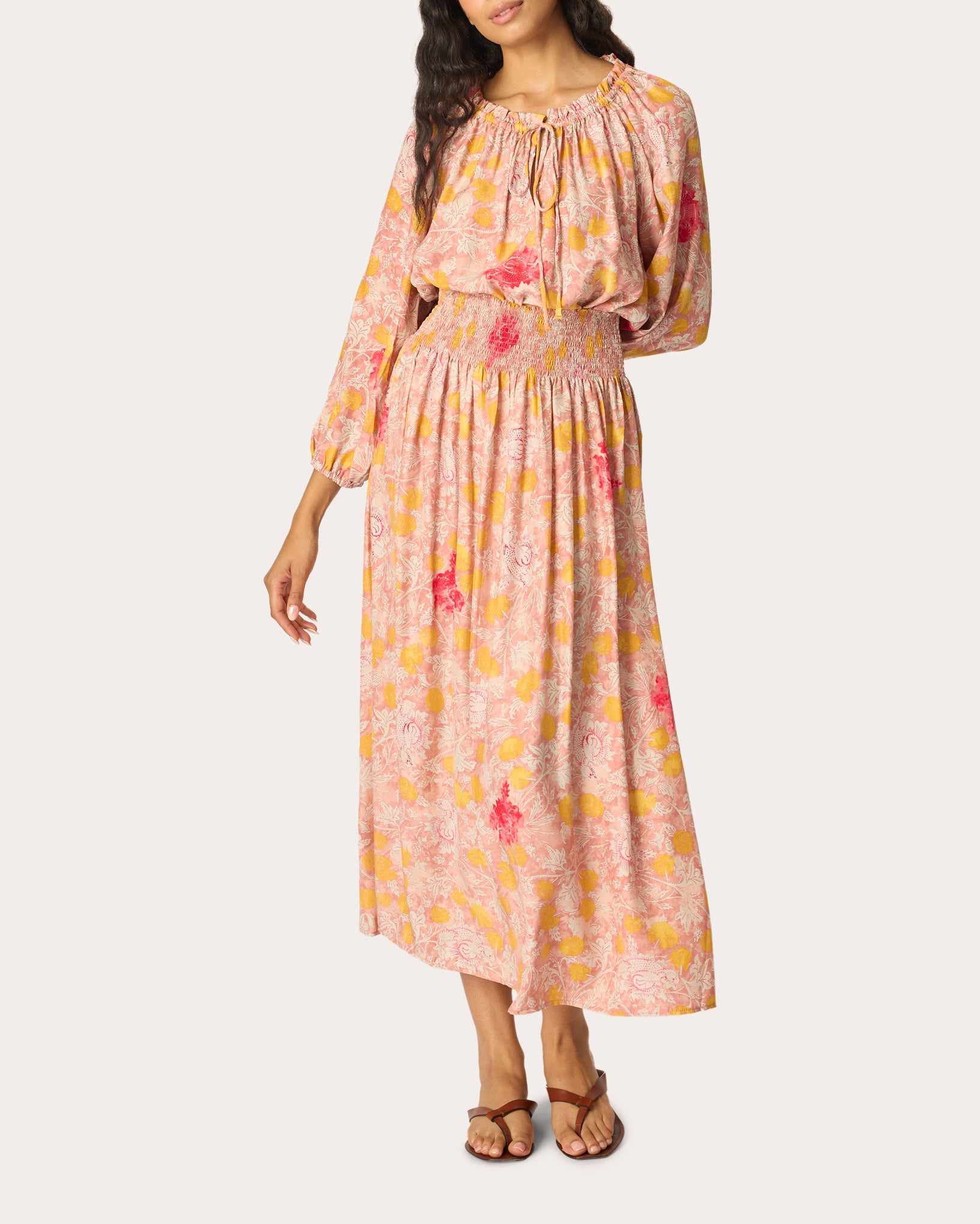 Bella Floral Silk Smocked Midi Skirt