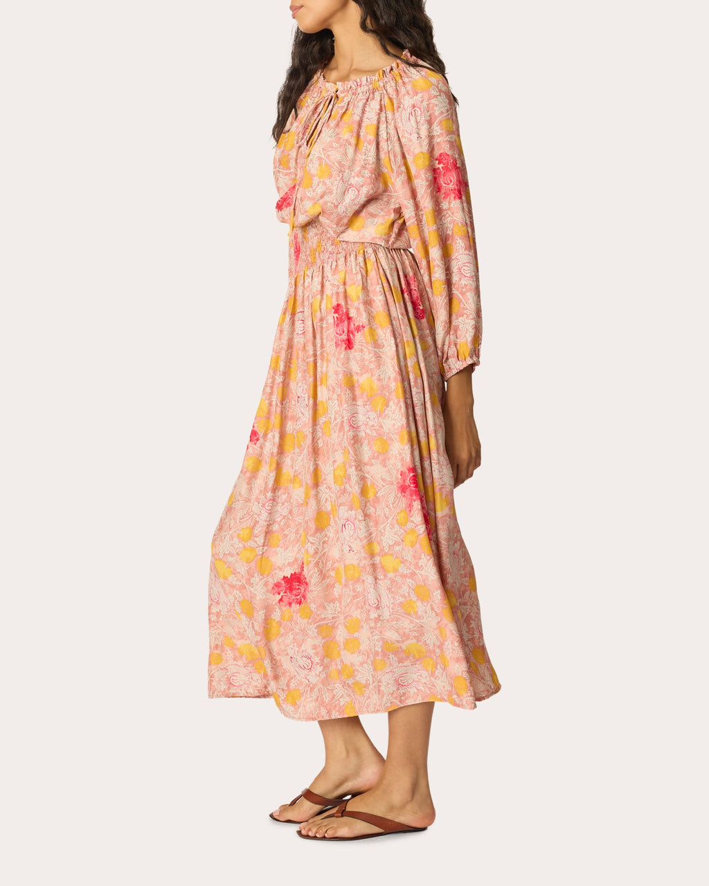 Bella Floral Silk Smocked Midi Skirt