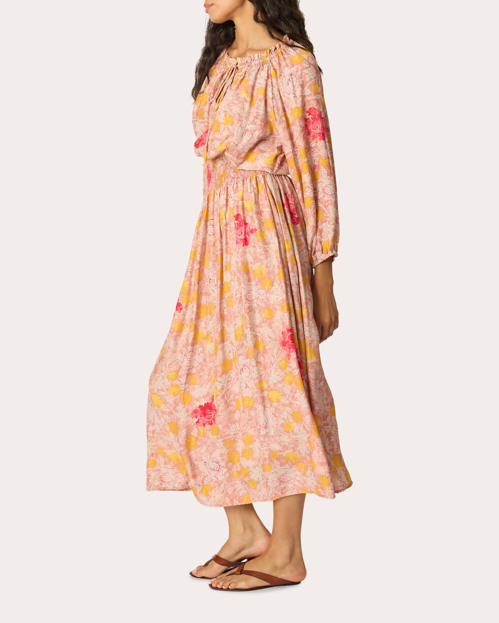 Bella Floral Silk Smocked Midi Skirt