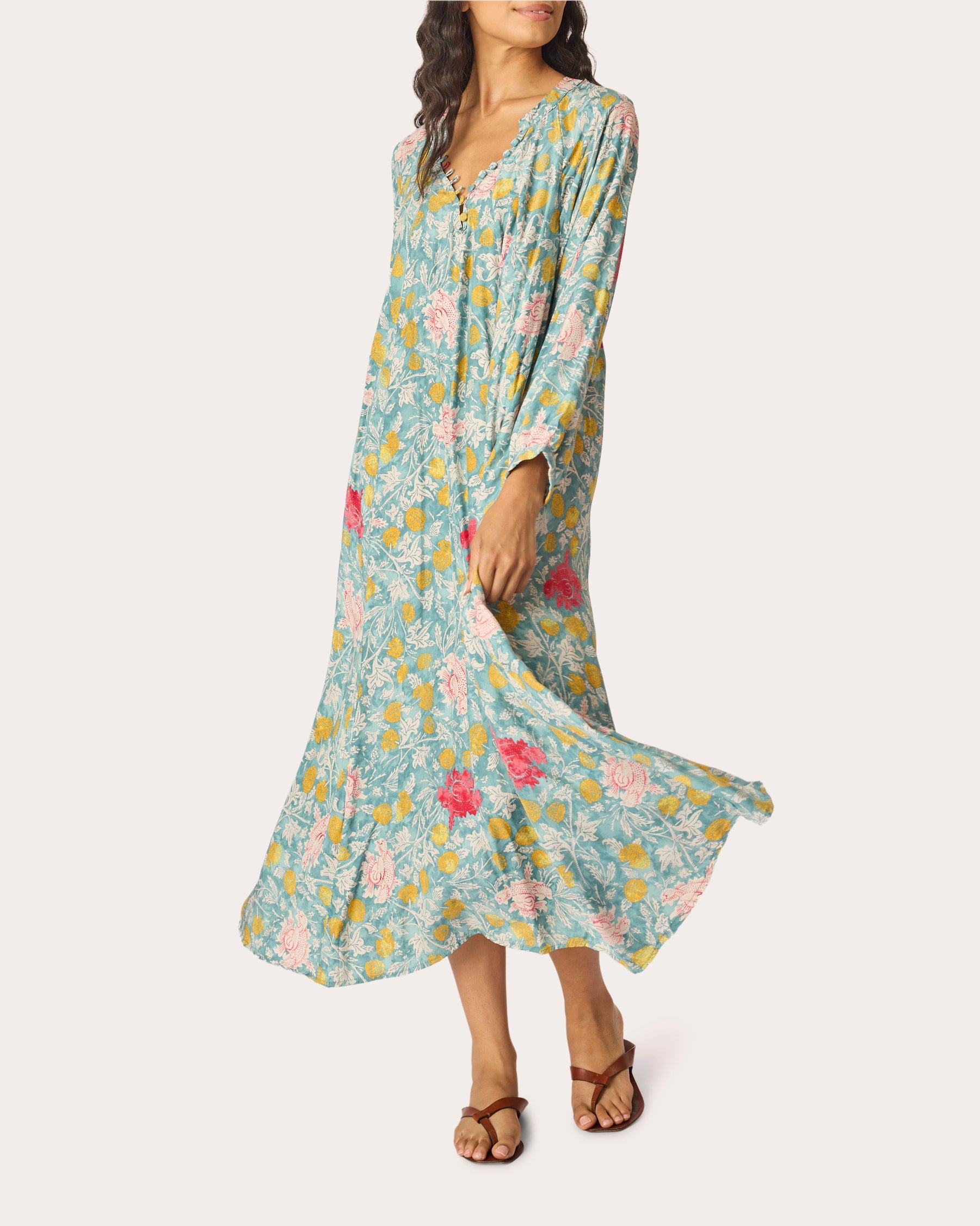 Fiore Floral Silk Pleated A-Line Maxi Dress