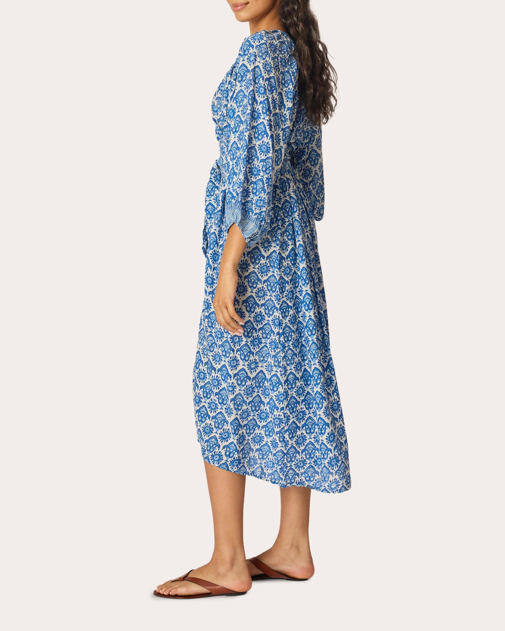 Alex Fleur de Lis Belted Button-Up Midi Dress