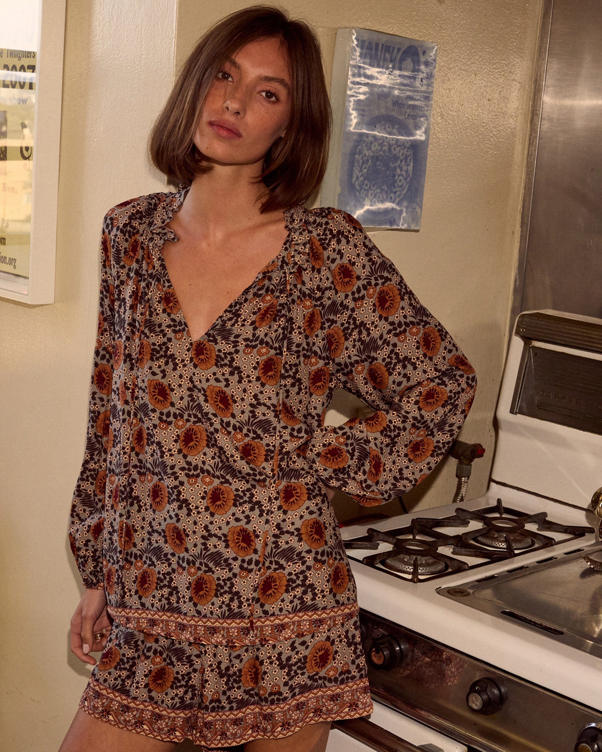 Penny Floral Gathered Ruffle Blouse