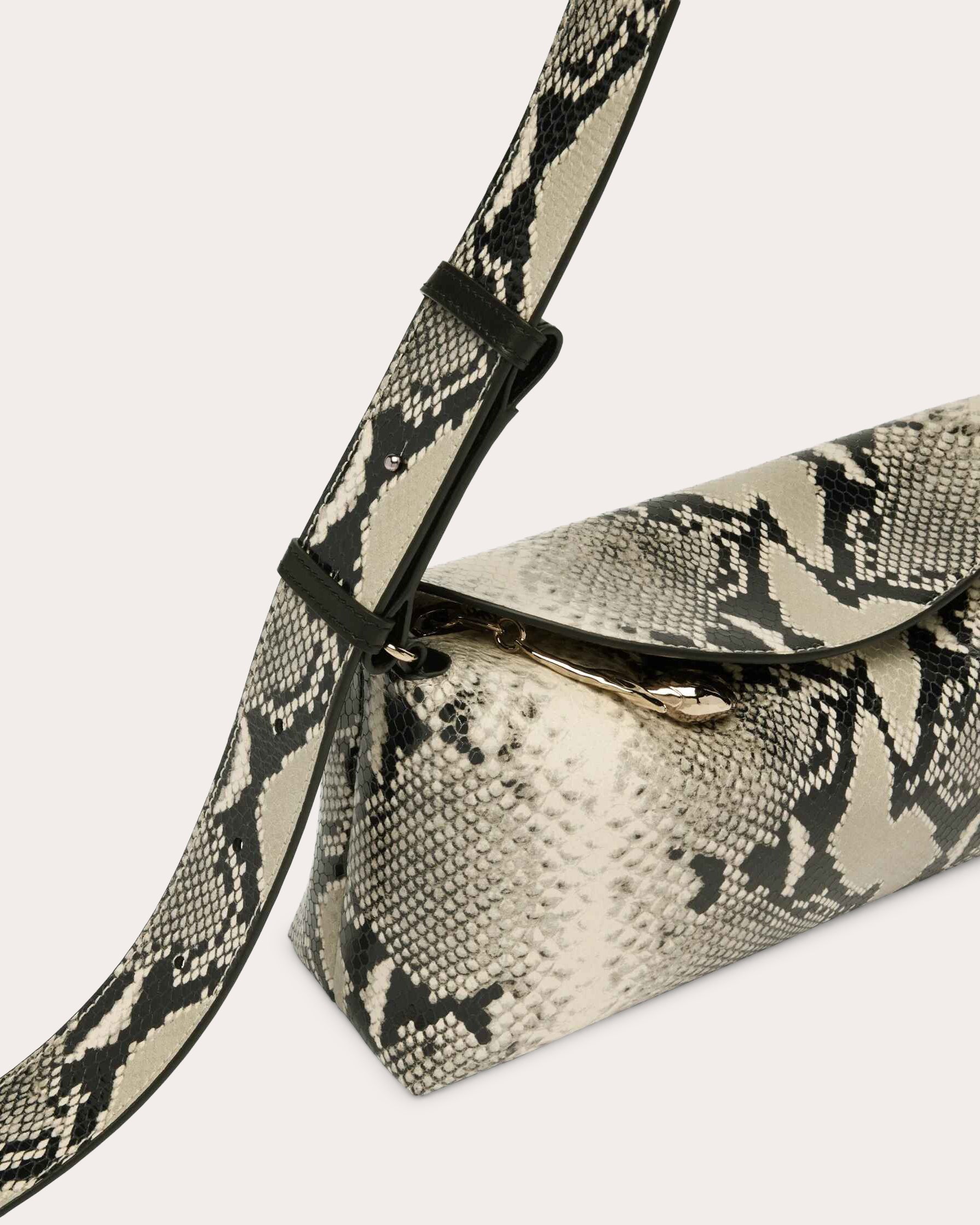 East West Snake-Embossed Leather Bloom Bag