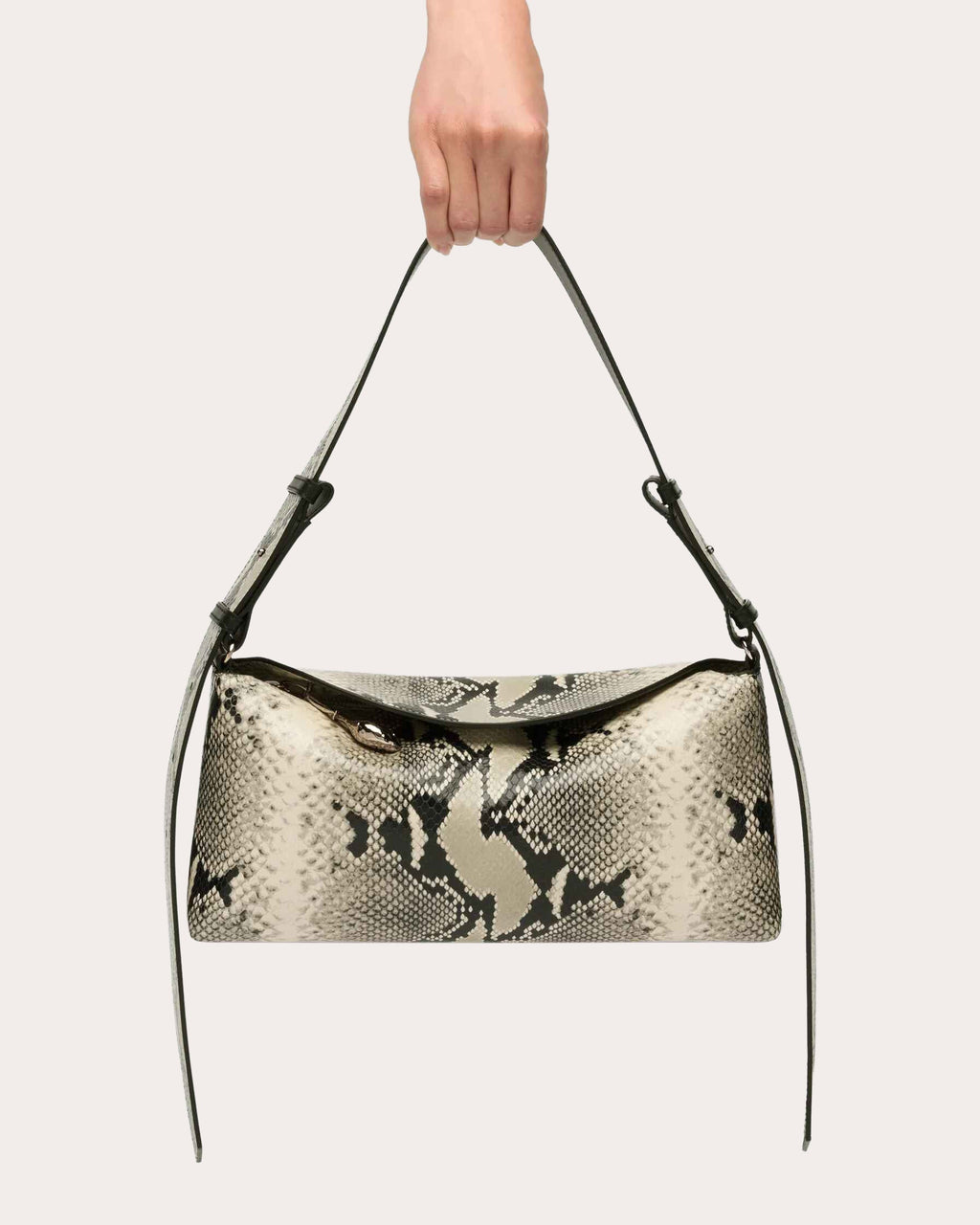East West Snake-Embossed Leather Bloom Bag