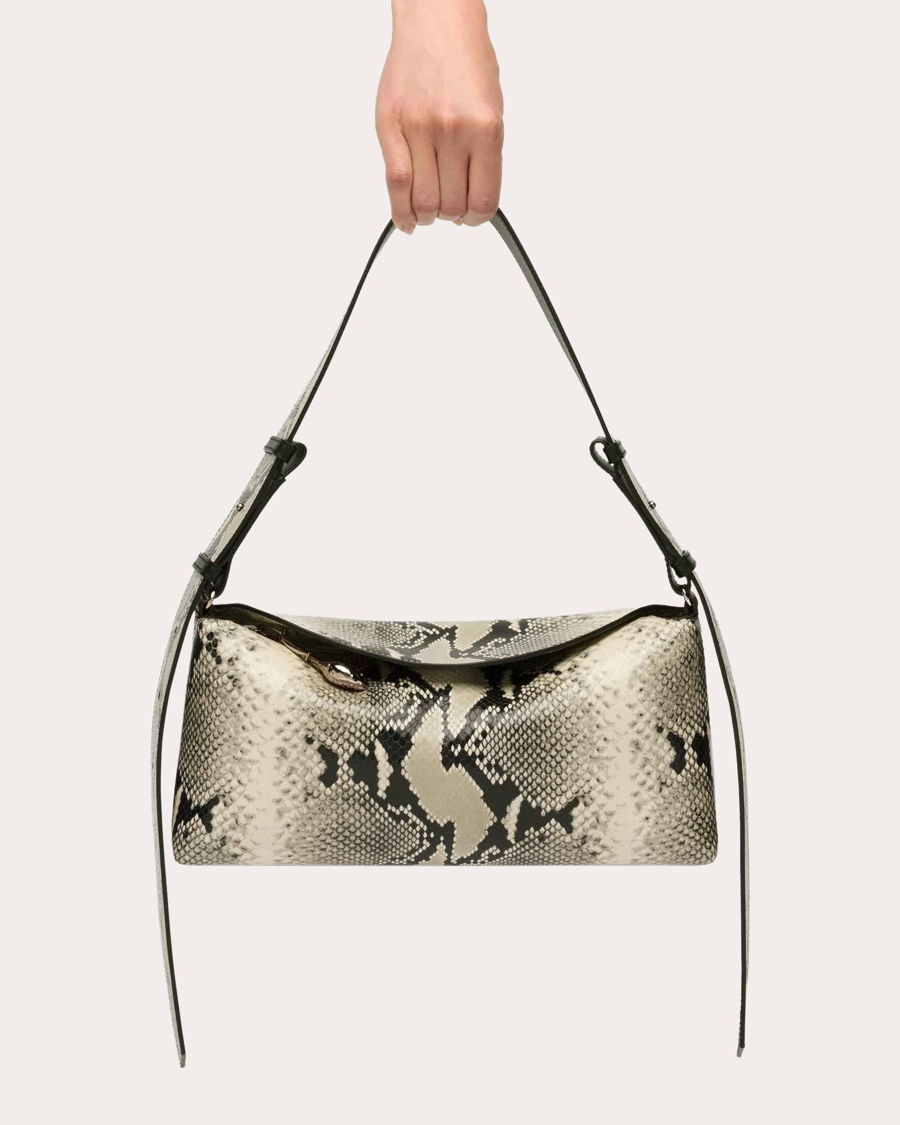 East West Snake-Embossed Leather Bloom Bag