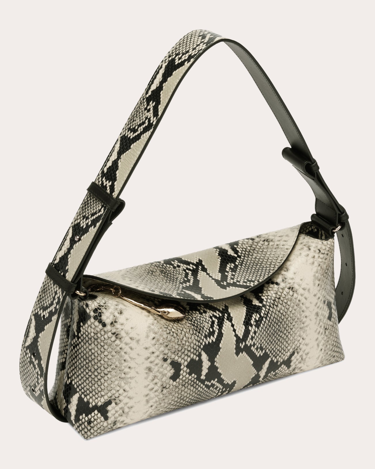 East West Snake-Embossed Leather Bloom Bag