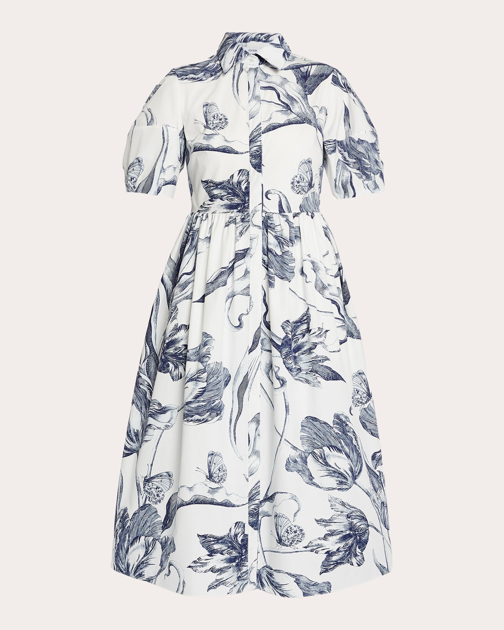 Floral Gathered Midi Shirt Dress