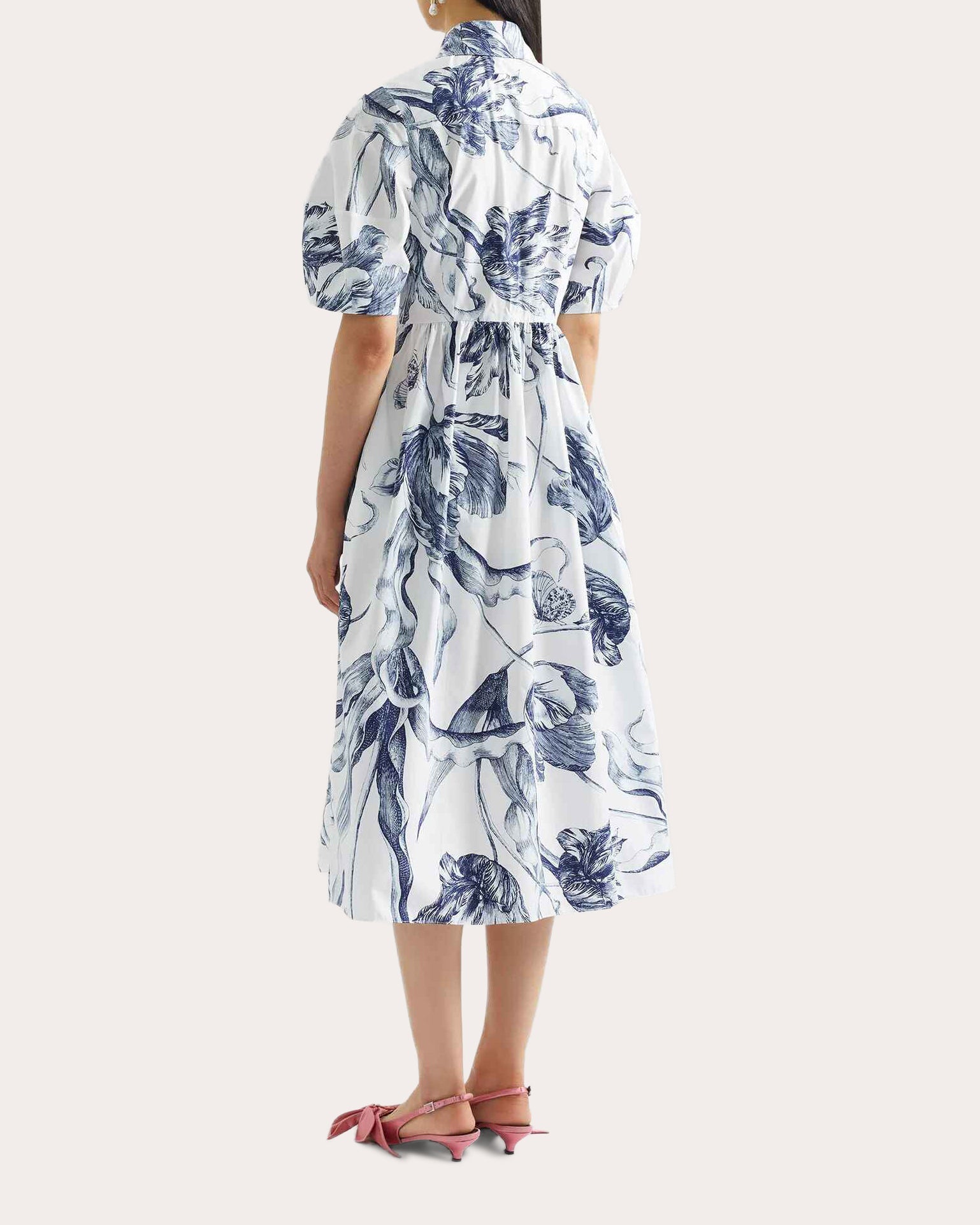 Floral Gathered Midi Shirt Dress