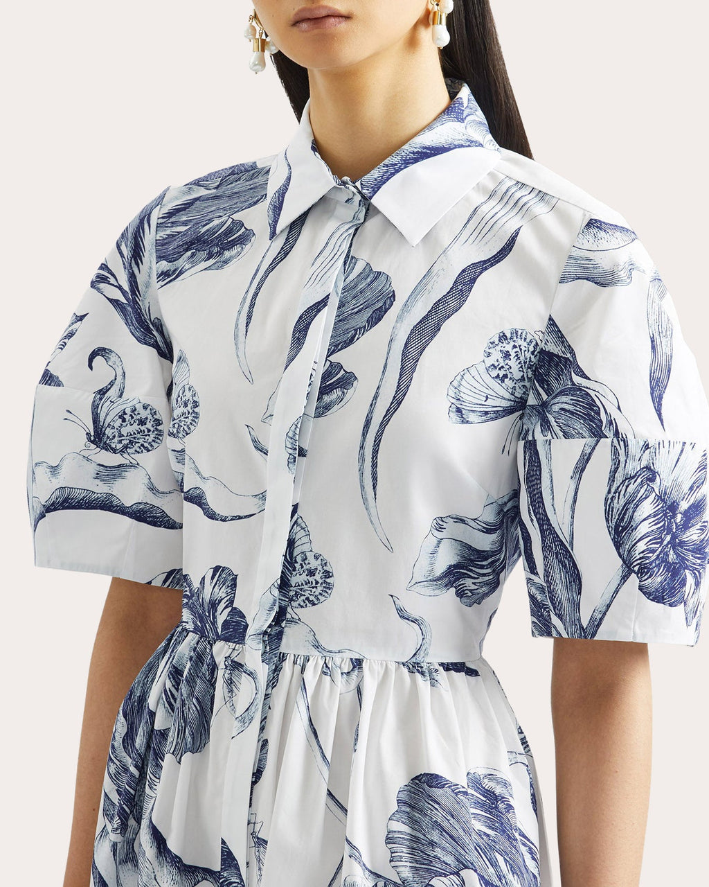 Floral Gathered Midi Shirt Dress