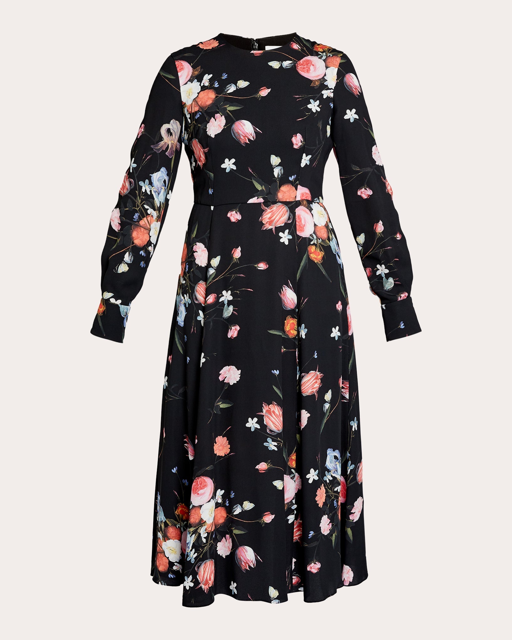 Floral Crepe Long-Sleeve Midi Dress