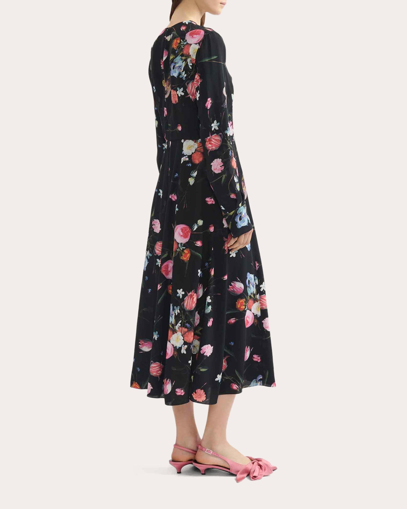 Floral Crepe Long-Sleeve Midi Dress