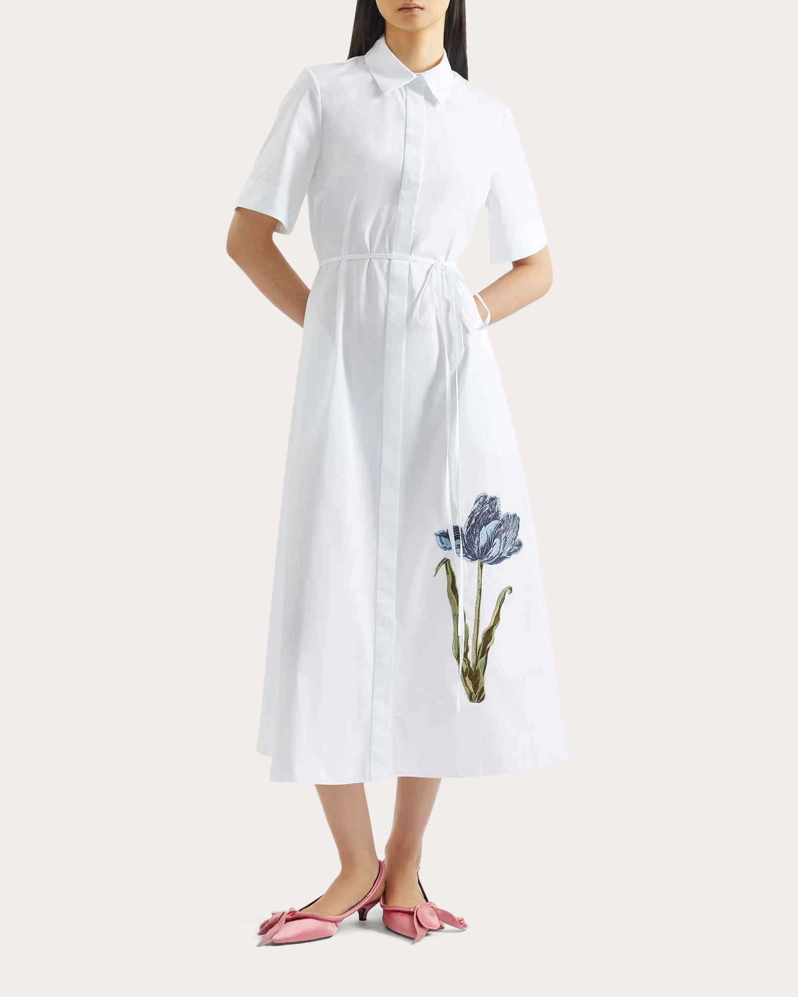 Floral Cotton A-Line Shirt Dress