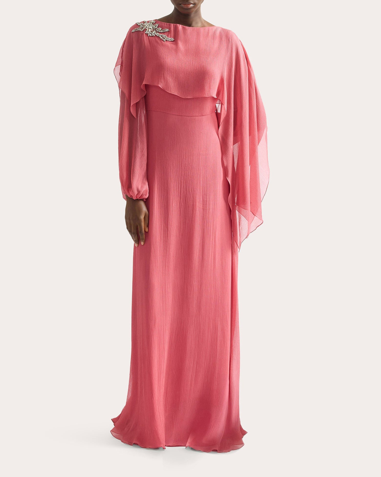 Crystal Silk Chiffon Asymmetric Drape Gown
