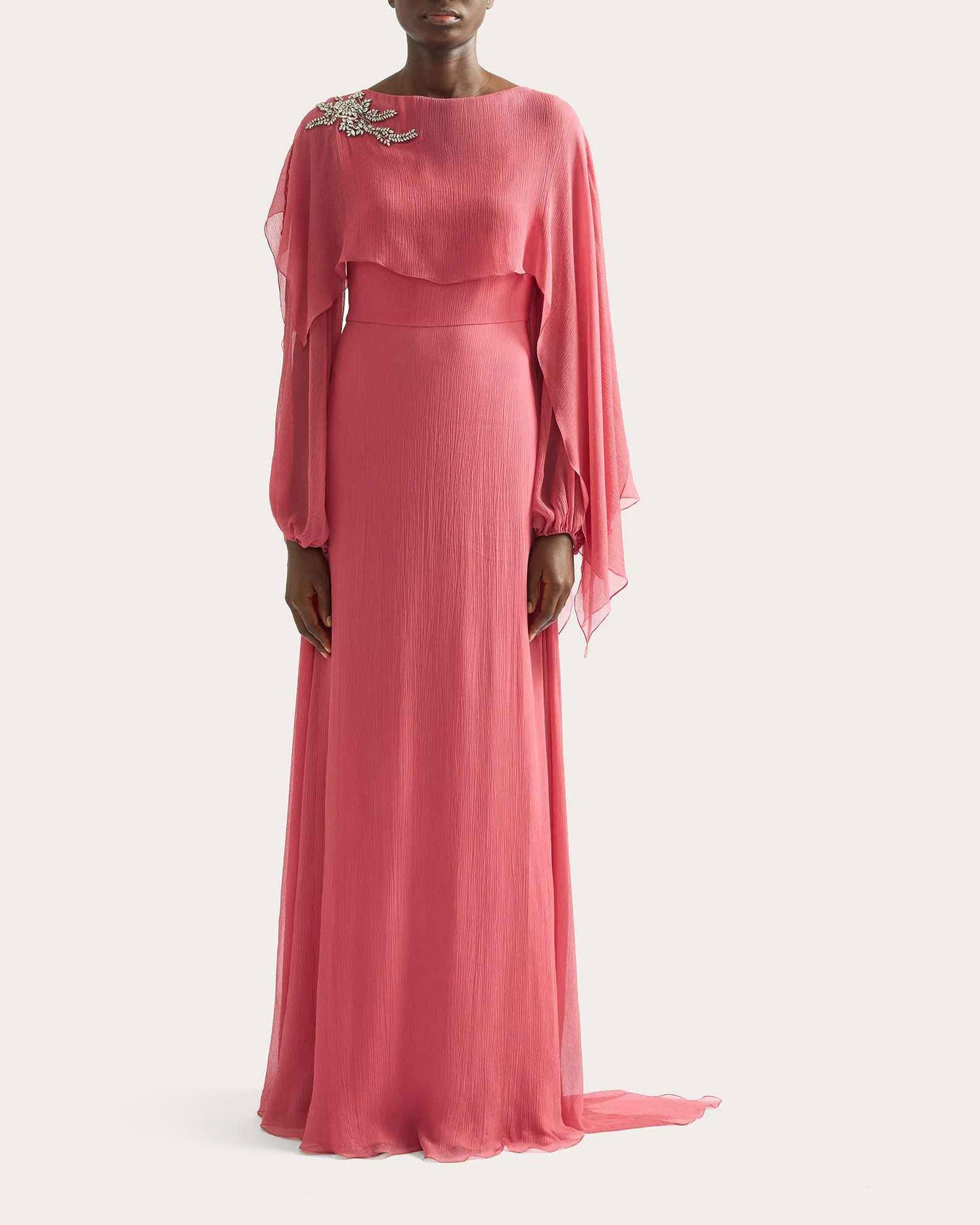 Crystal Silk Chiffon Asymmetric Drape Gown