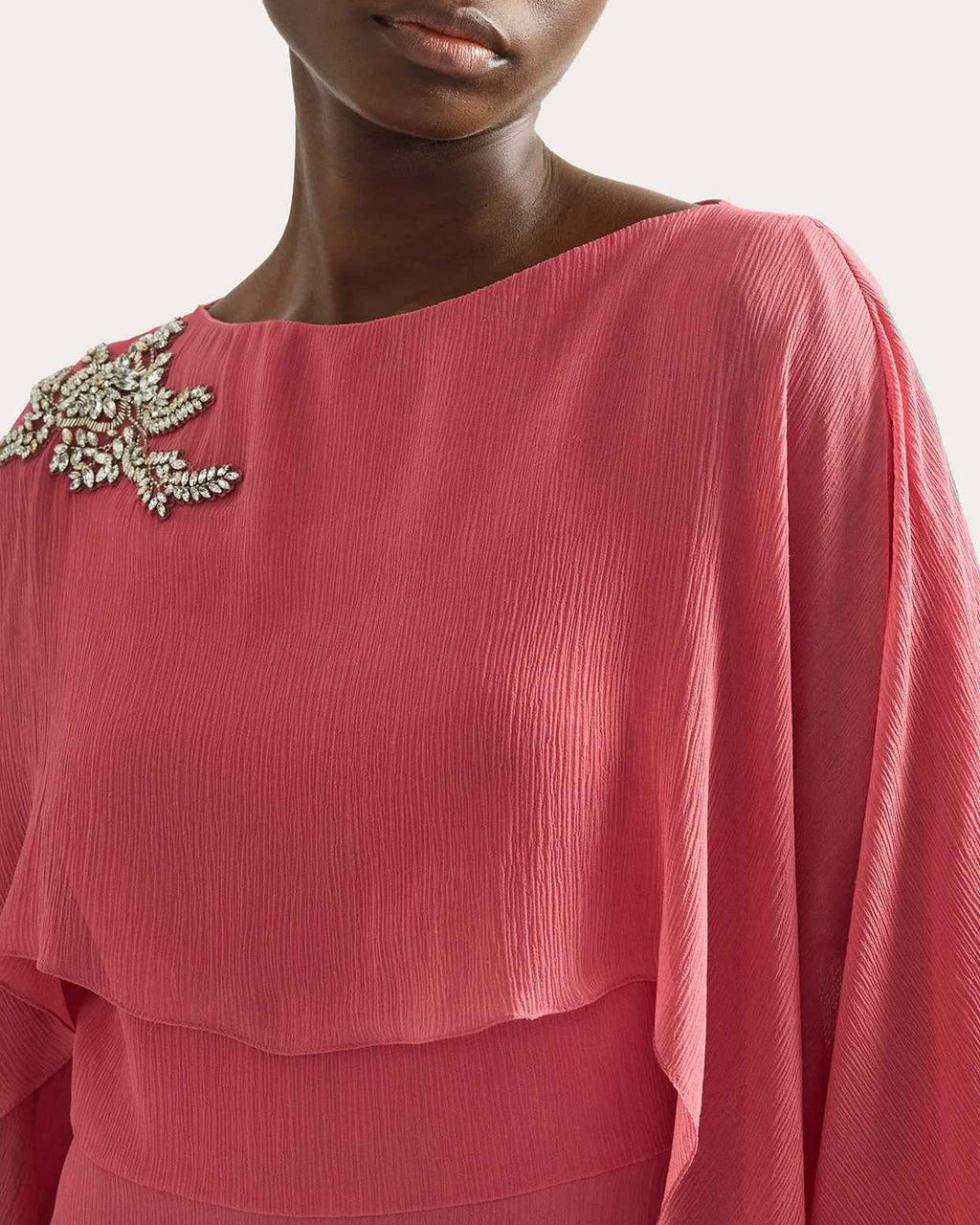 Crystal Silk Chiffon Asymmetric Drape Gown