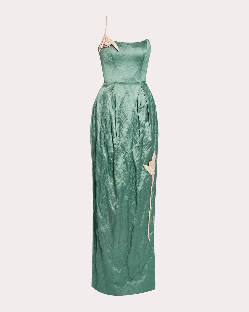 Floral Appliqué Crushed Satin Bustier Gown