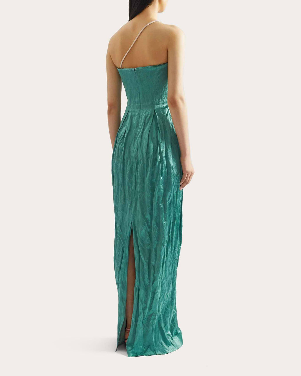 Floral Appliqué Crushed Satin Bustier Gown