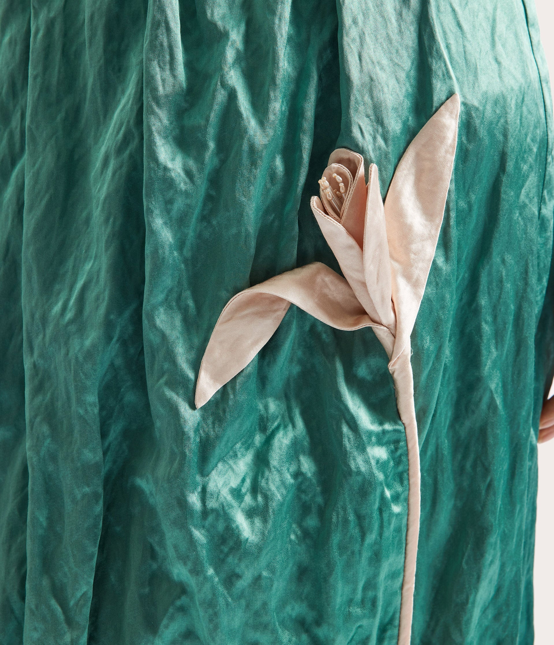Floral Appliqué Crushed Satin Bustier Gown