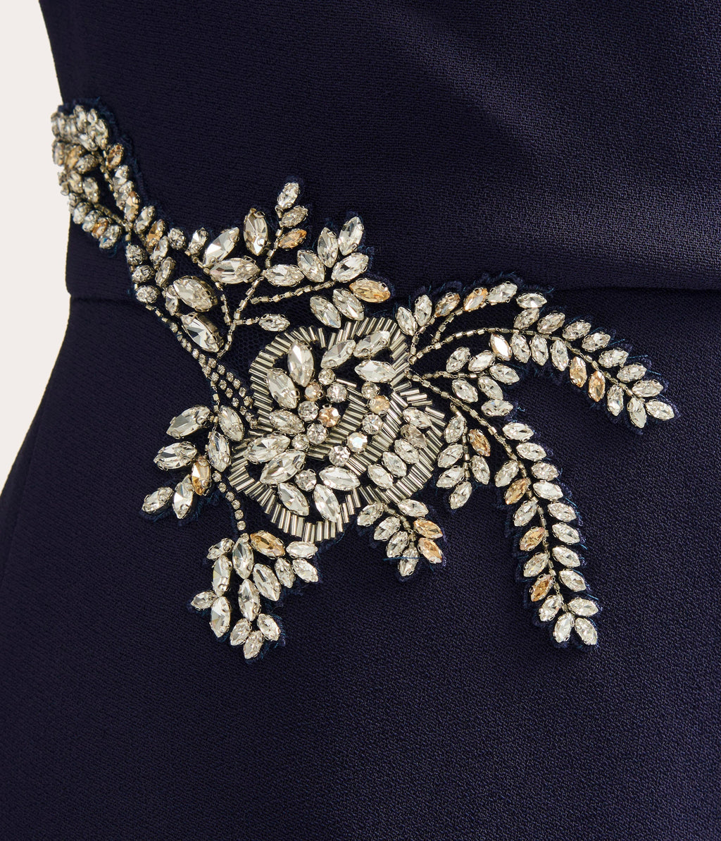 Crystal Long-Sleeve Drape Gown