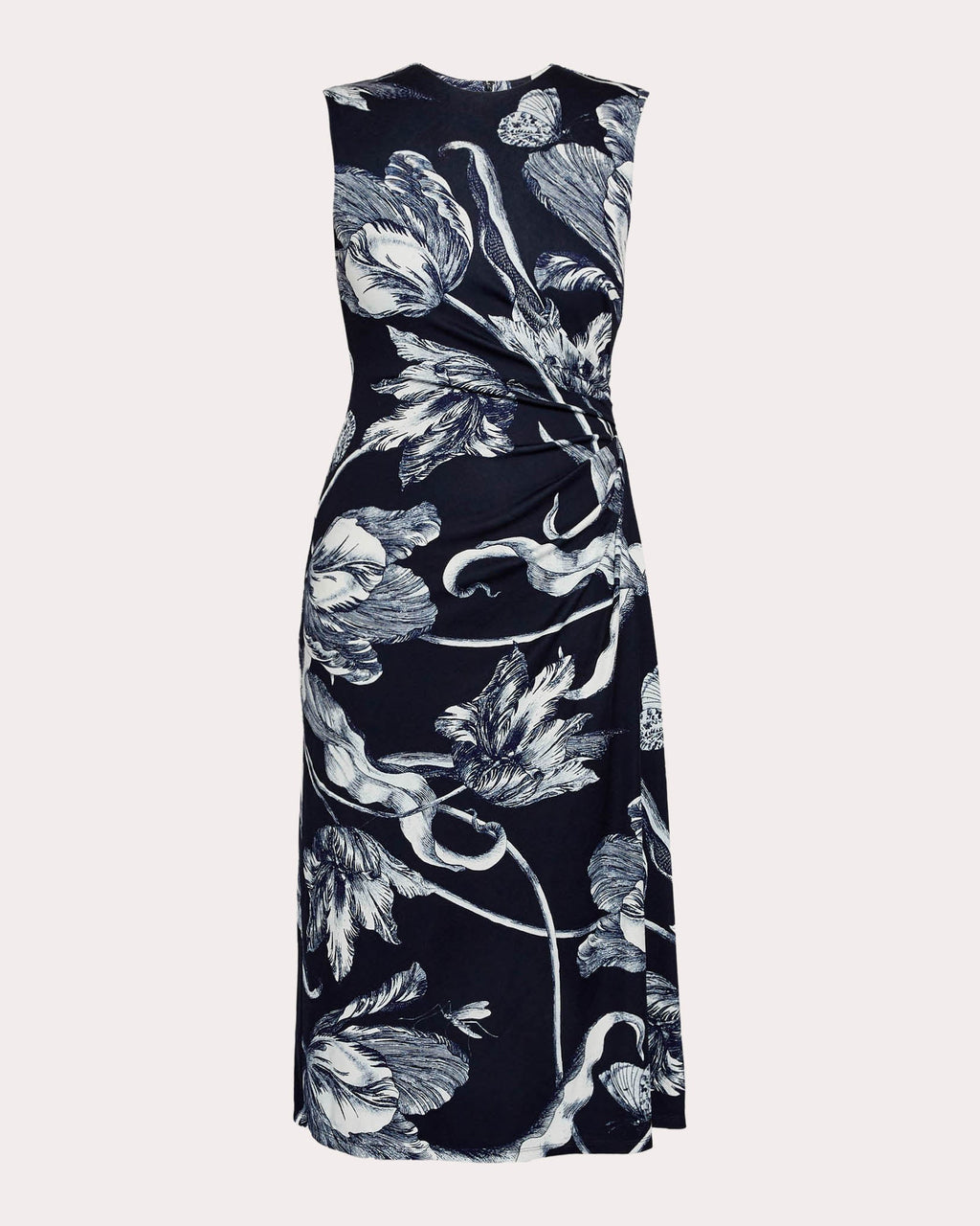 Floral Jersey Draped Sleeveless Midi Dress