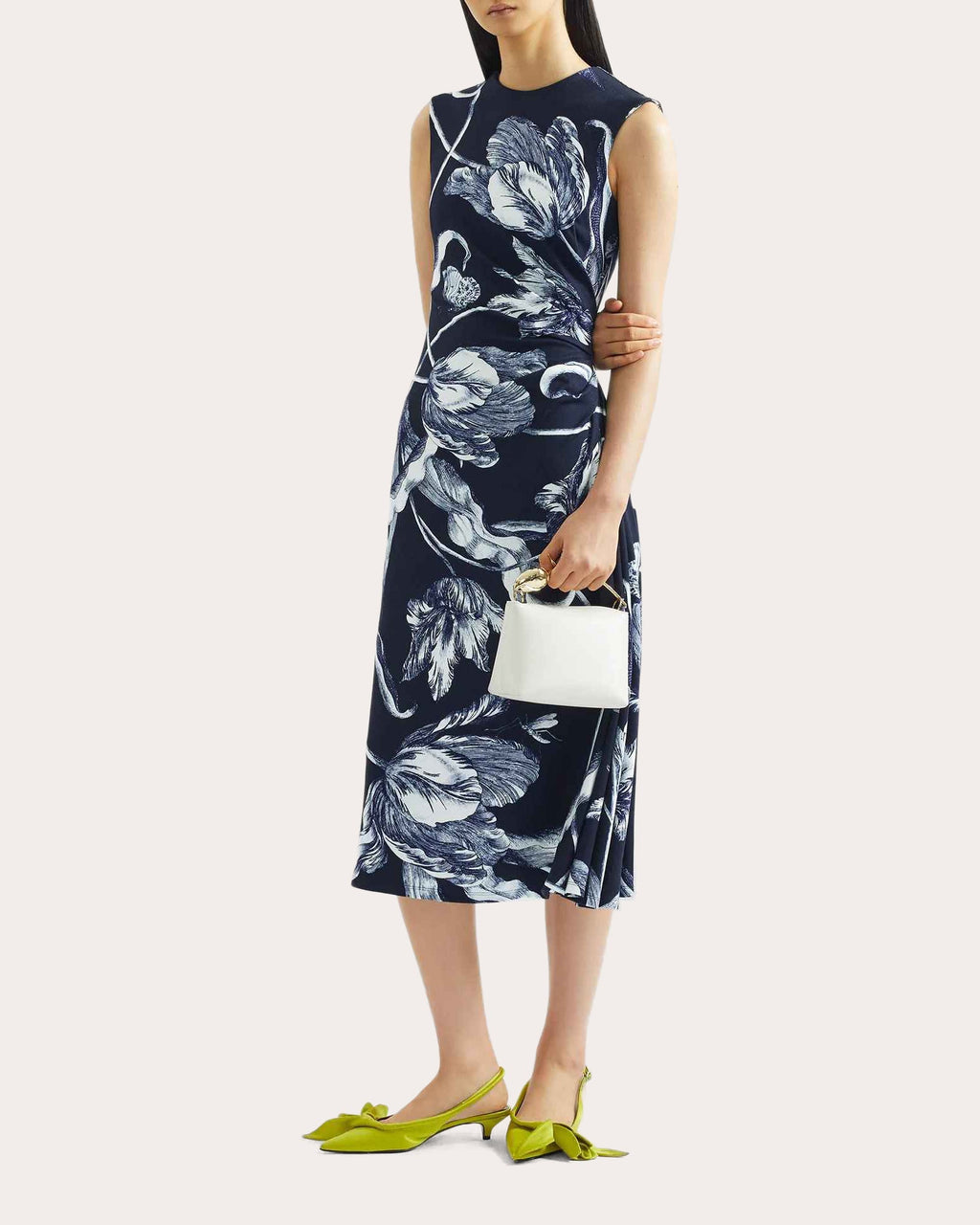 Floral Jersey Draped Sleeveless Midi Dress