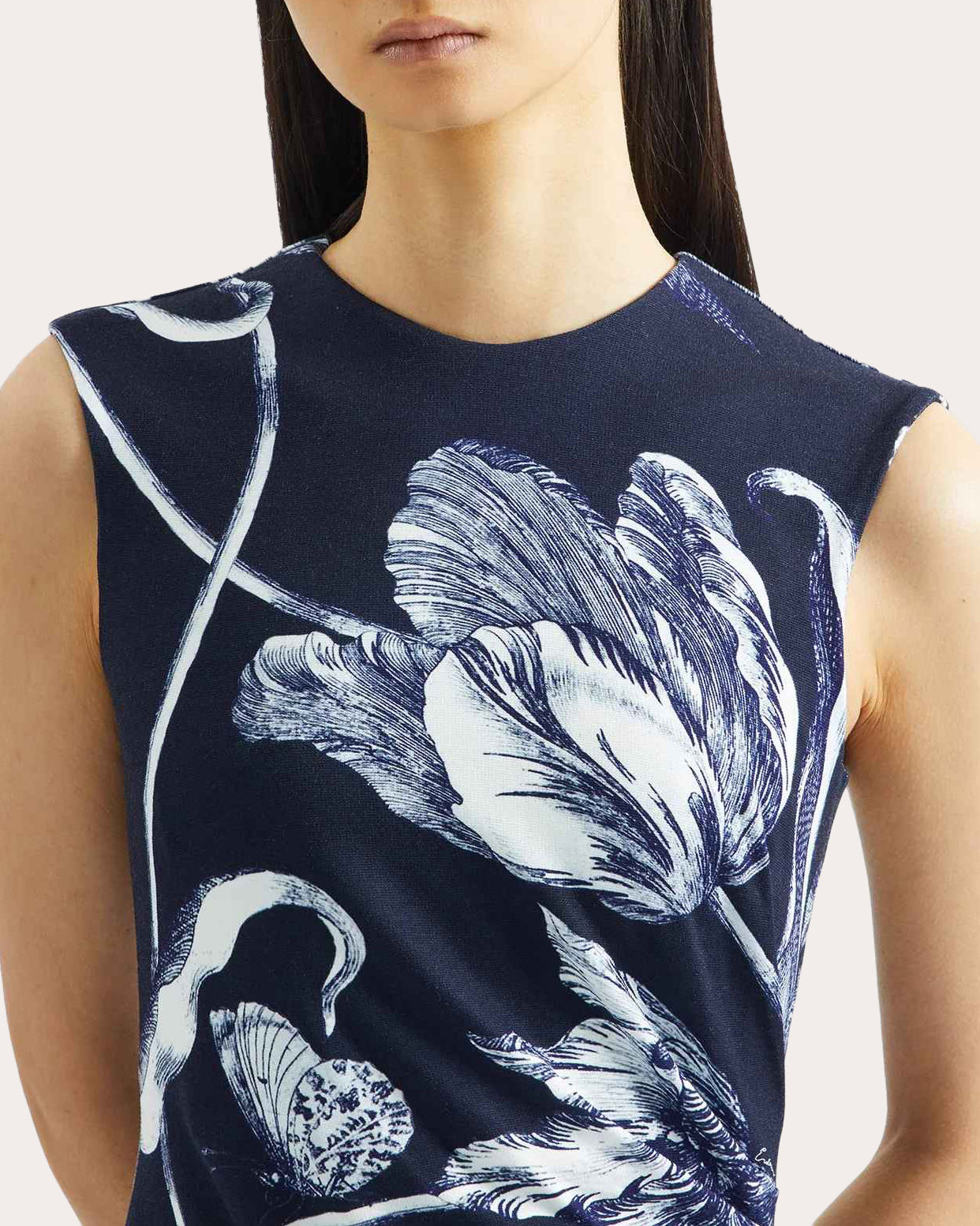 Floral Jersey Draped Sleeveless Midi Dress