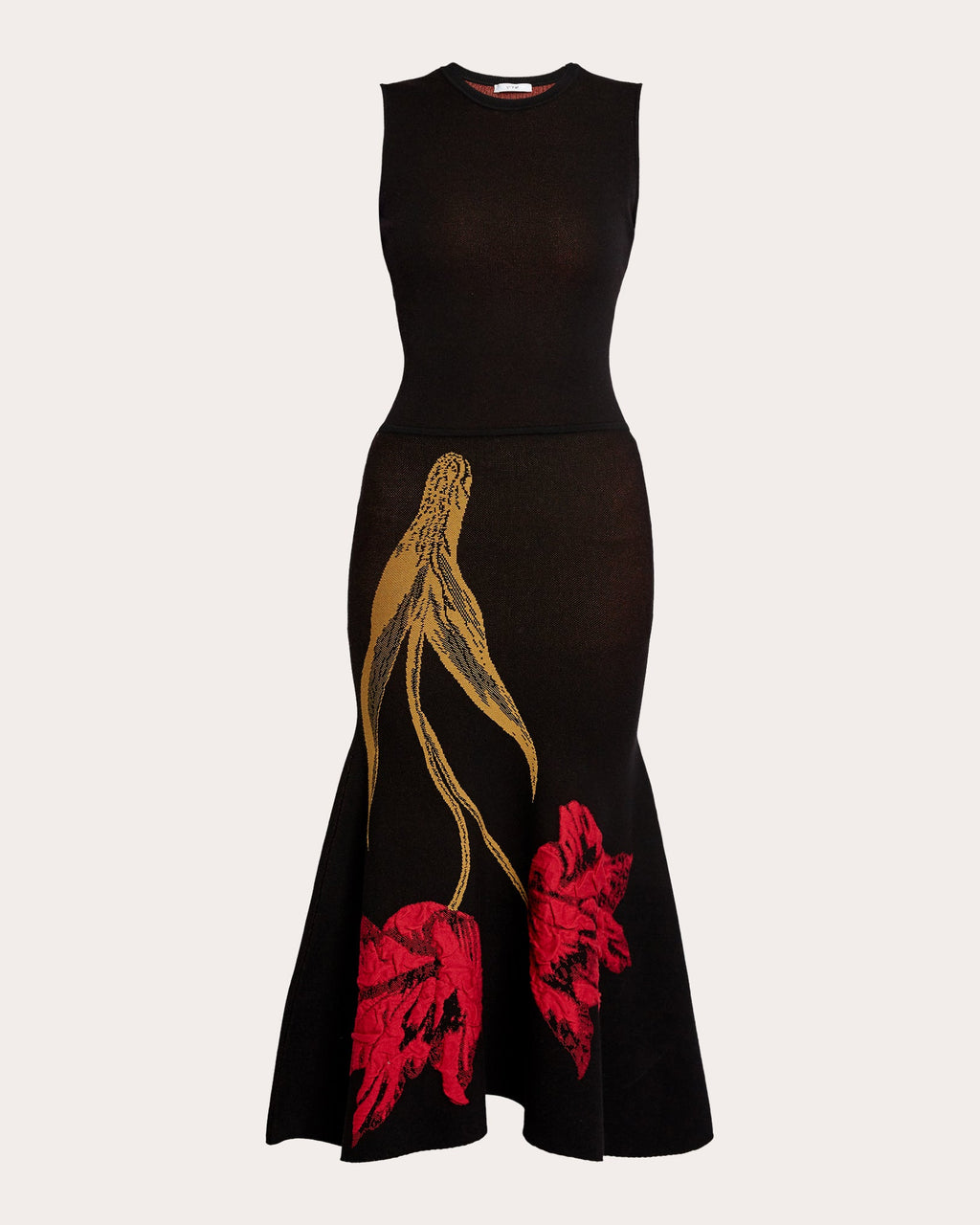 Floral Knit Sleeveless Flared Midi Dress