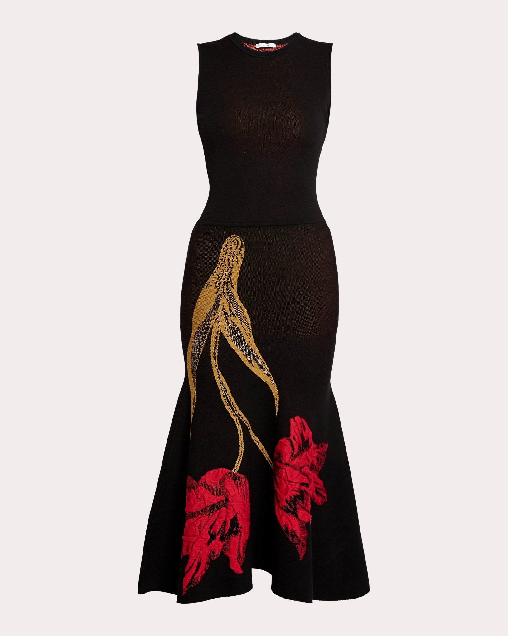 Floral Knit Sleeveless Flared Midi Dress