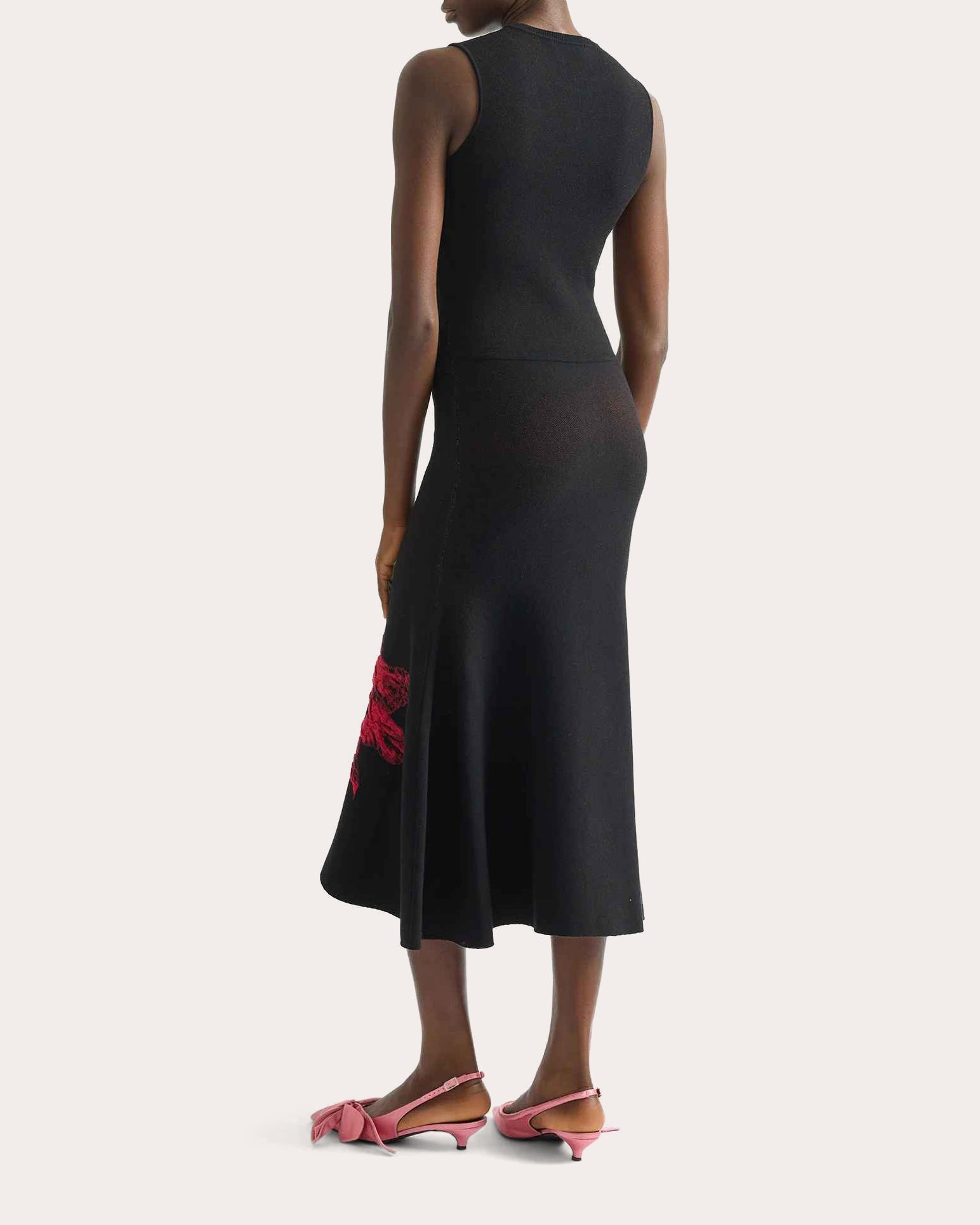 Floral Knit Sleeveless Flared Midi Dress