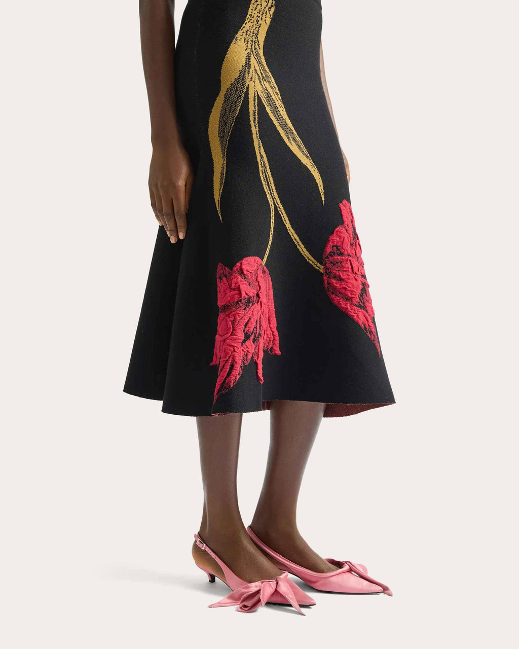 Floral Knit Sleeveless Flared Midi Dress