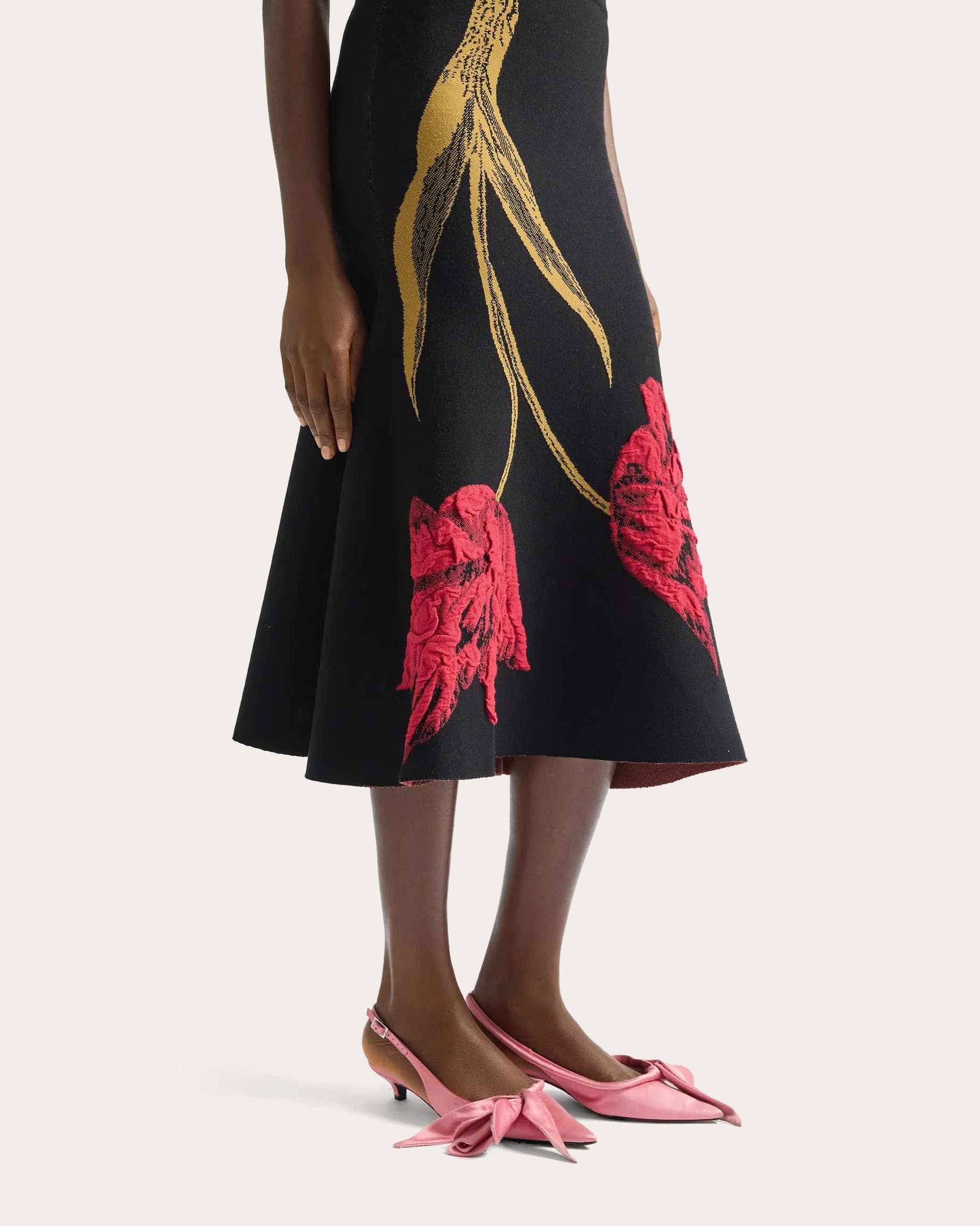 Floral Knit Sleeveless Flared Midi Dress
