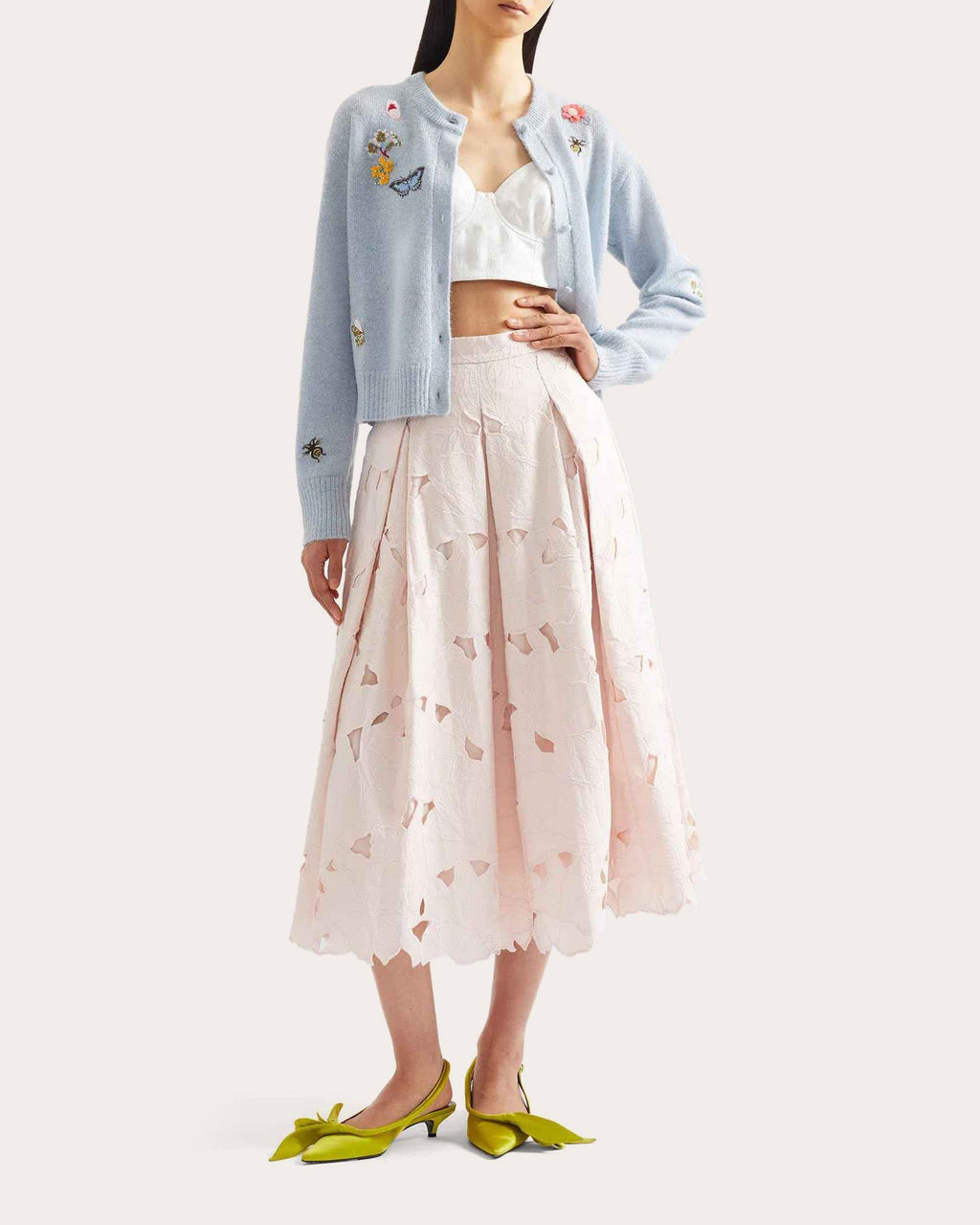 Embroidered Wool Crewneck Cardigan