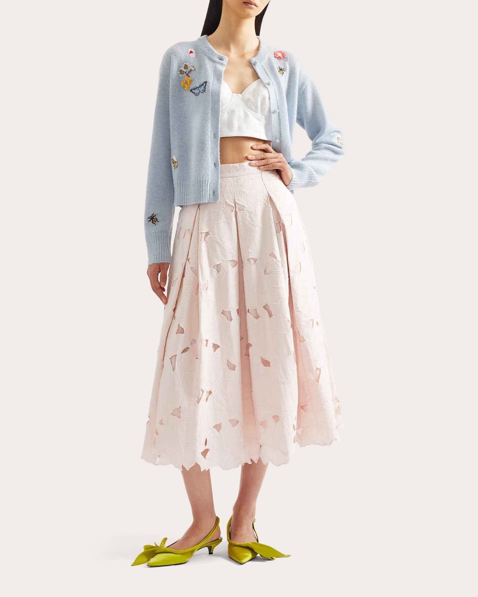 Embroidered Wool Crewneck Cardigan