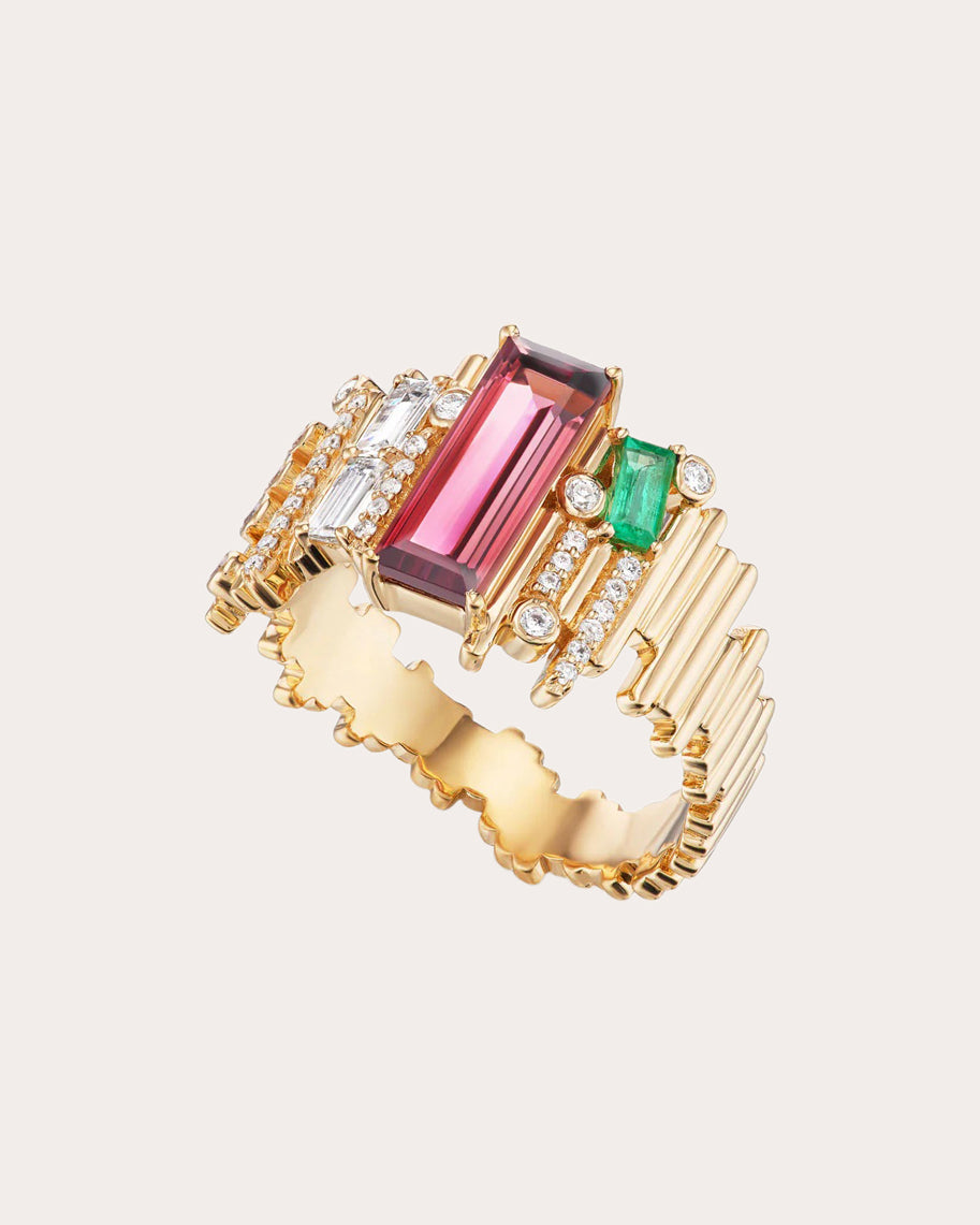 Diamond & Pink Tourmaline Ethereal Statement Ring