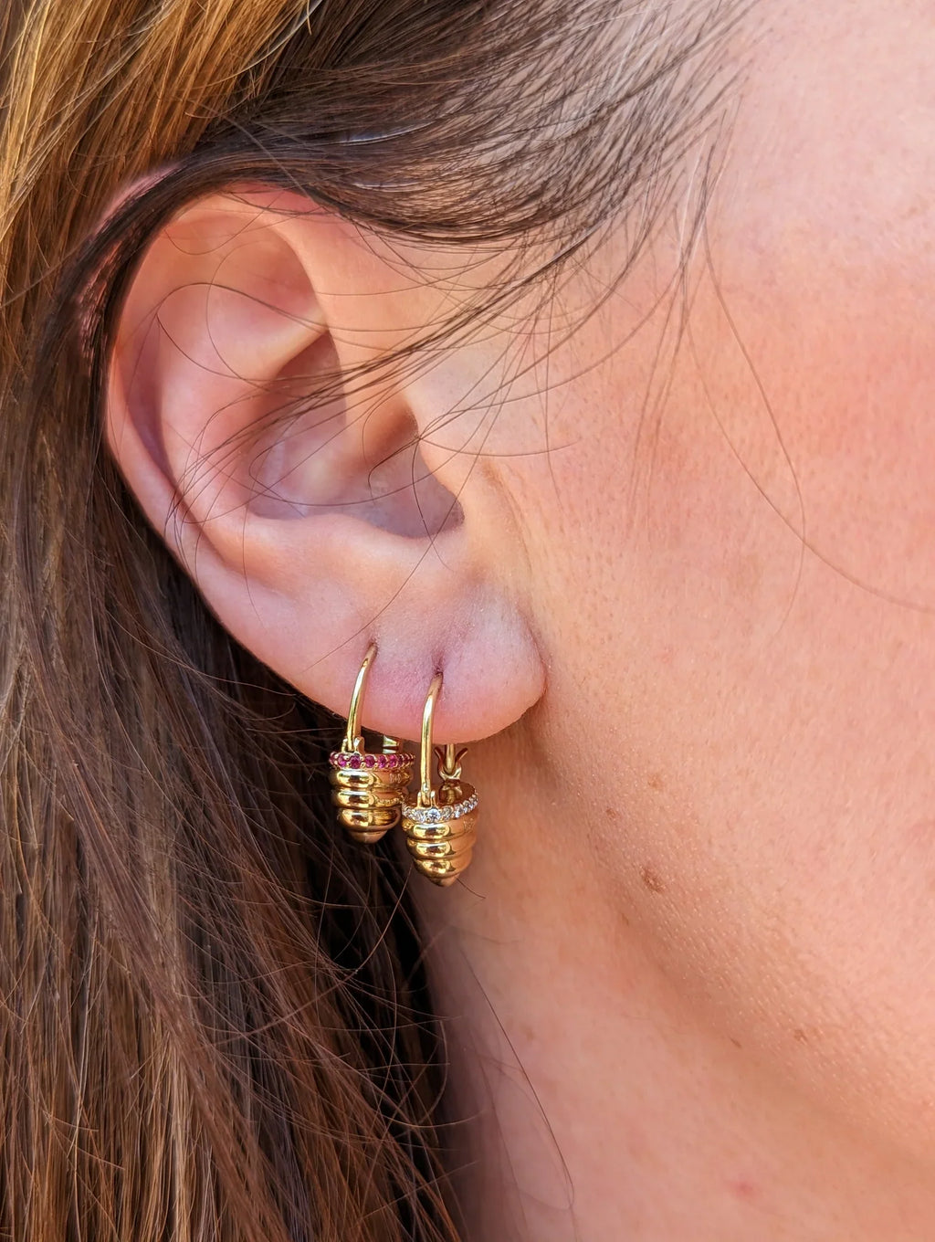 Pink Sapphire & 14k Gold Found Cap Drop Earrings