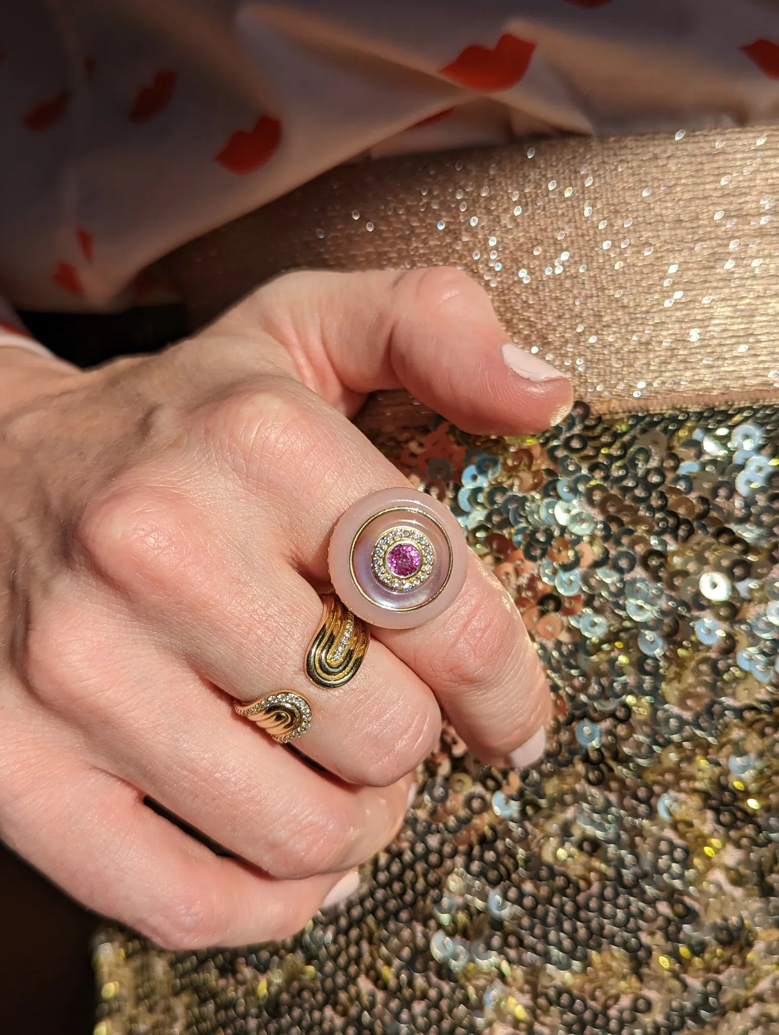 Diamond & 14k Gold Found Ribbed Open Ring