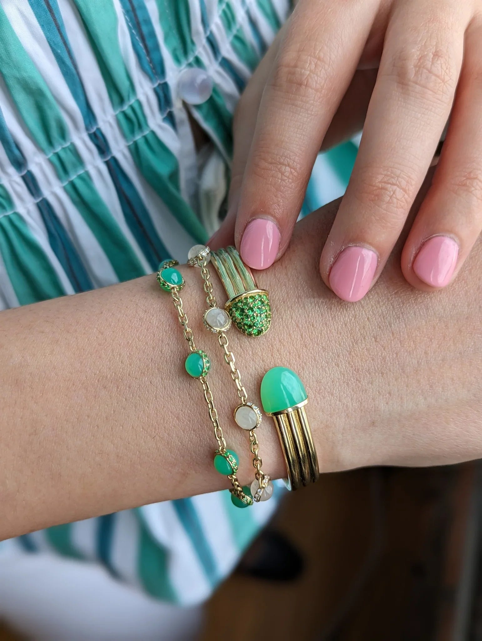 Chrysoprase & Tsavorite Found Station Bracelet