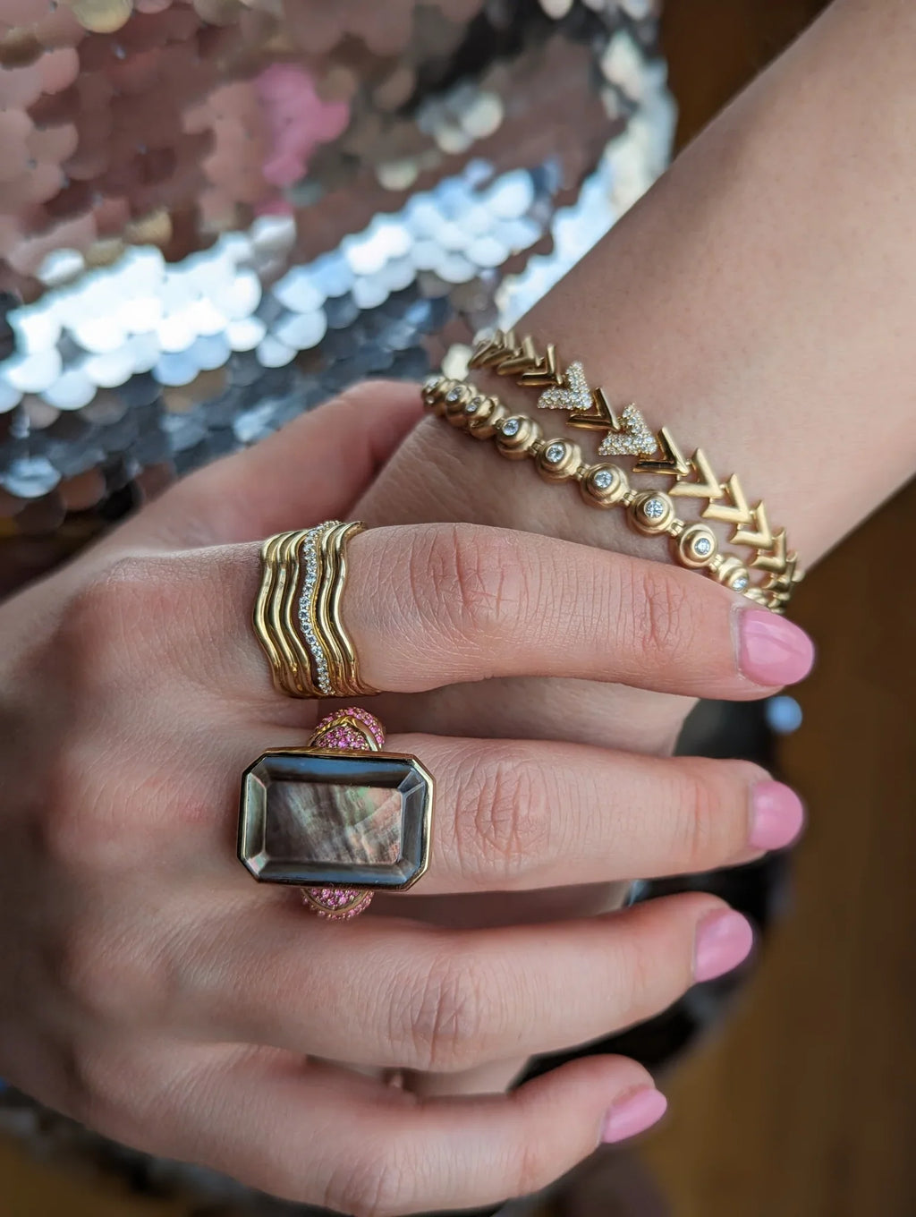 Diamond & 14k Gold Spark Chevron Link Bracelet